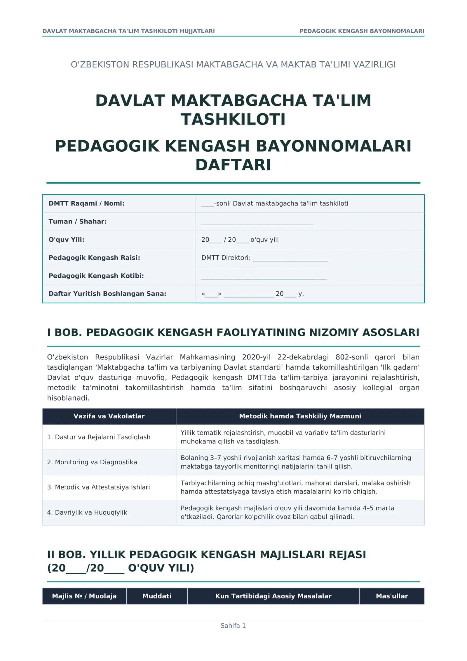 Pedagogik Kengash Bayonnoma