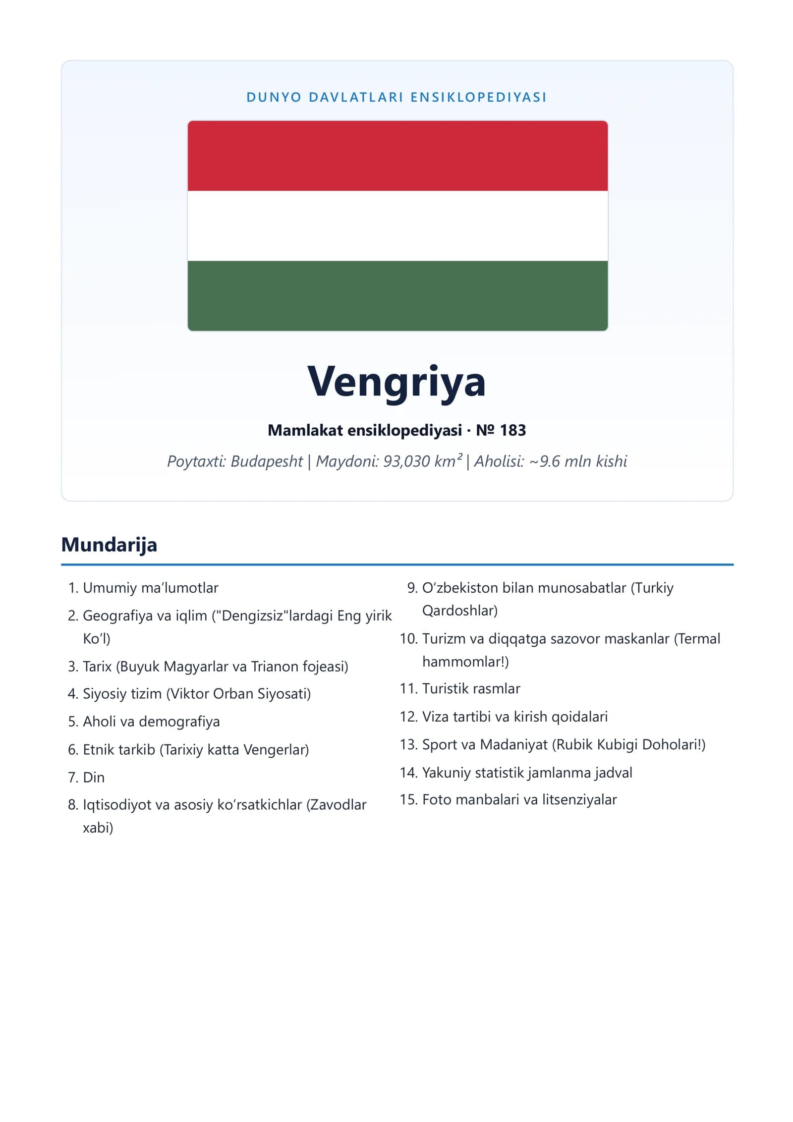DAVLATLAR ENSIKLOPEDIYASI. Vengriya