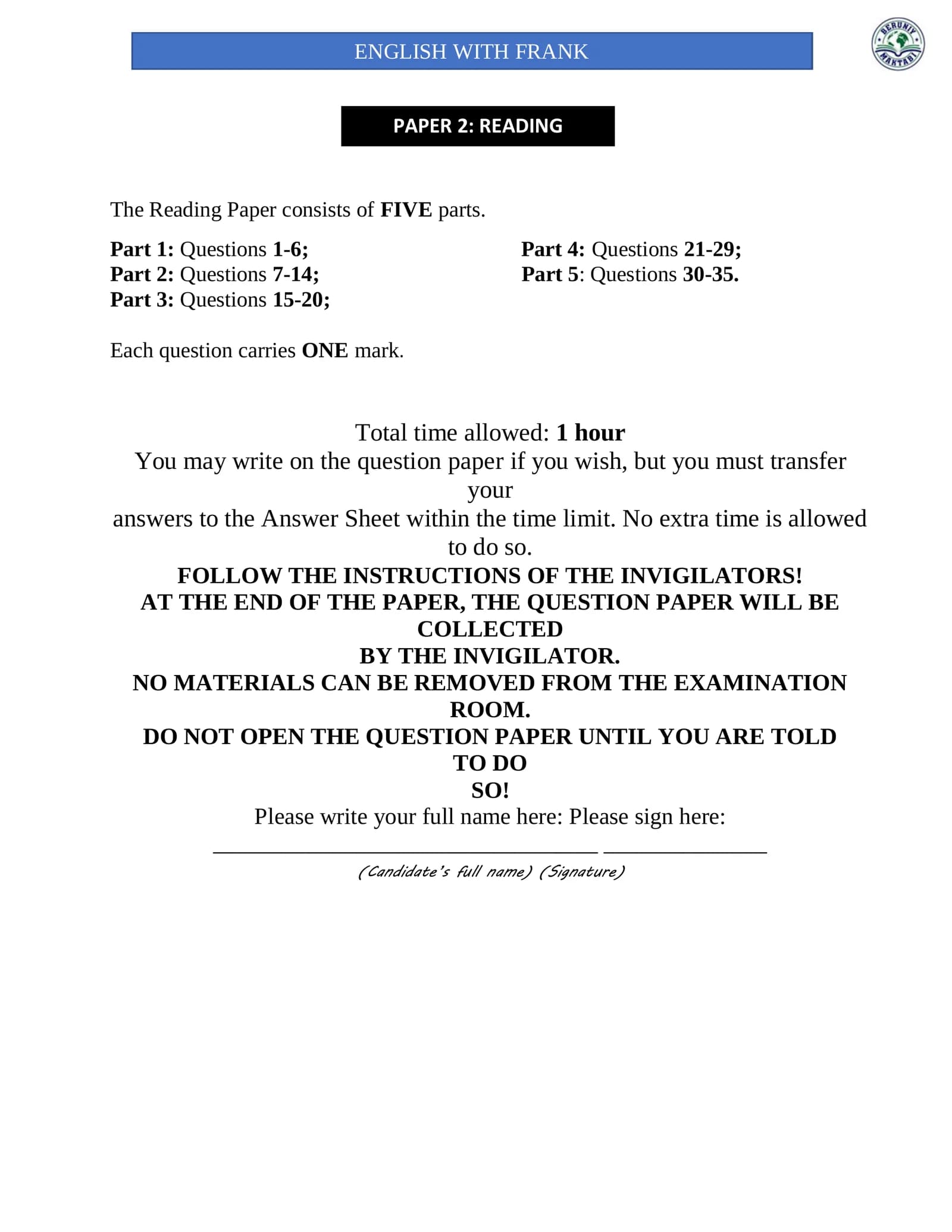 PAPER 2: READING