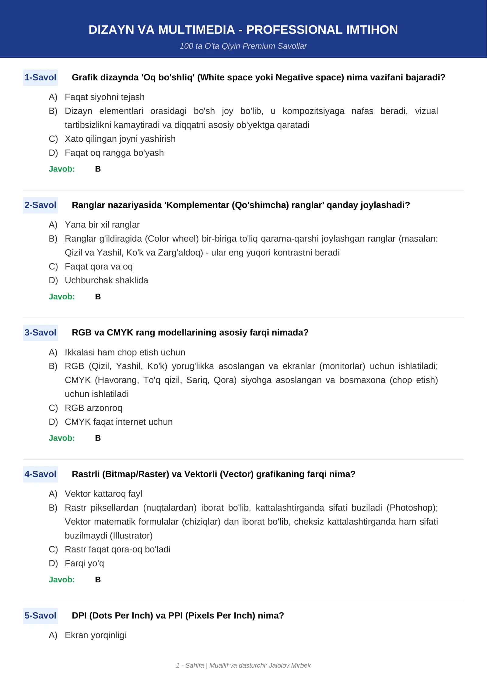 DIZAYN VA MULTIMEDIA - PROFESSIONAL IMTIHON