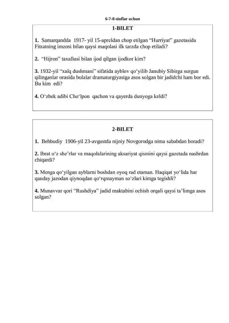 6-7-8-sinflar uchun  jadidlar izidan savollari