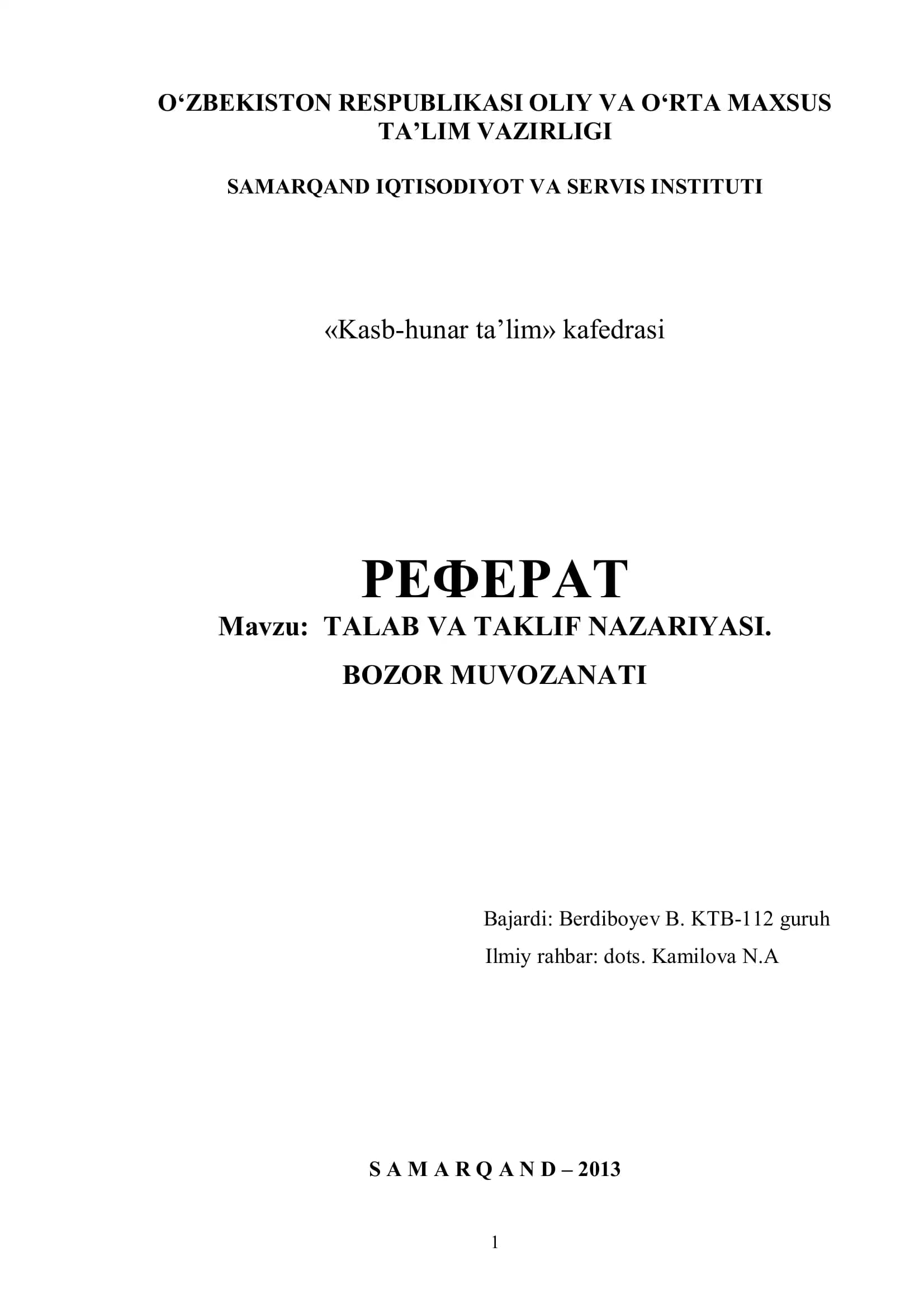 TALAB VA TAKLIF NAZARIYASI