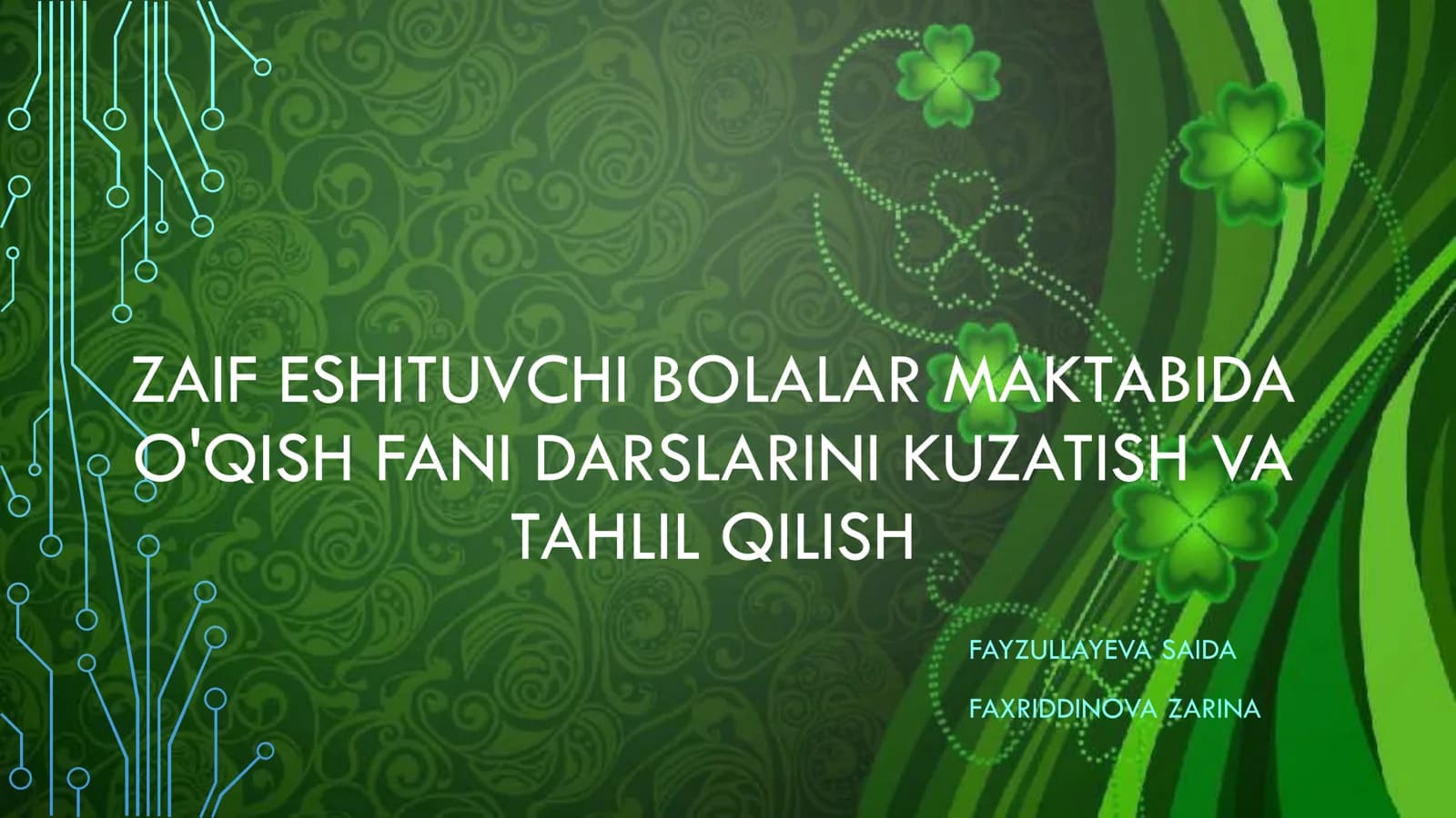 Zaif Eshituvchi Bolalar Maktabida O'qish Fani Darslarini Kuzatish va Tahlil Qilish