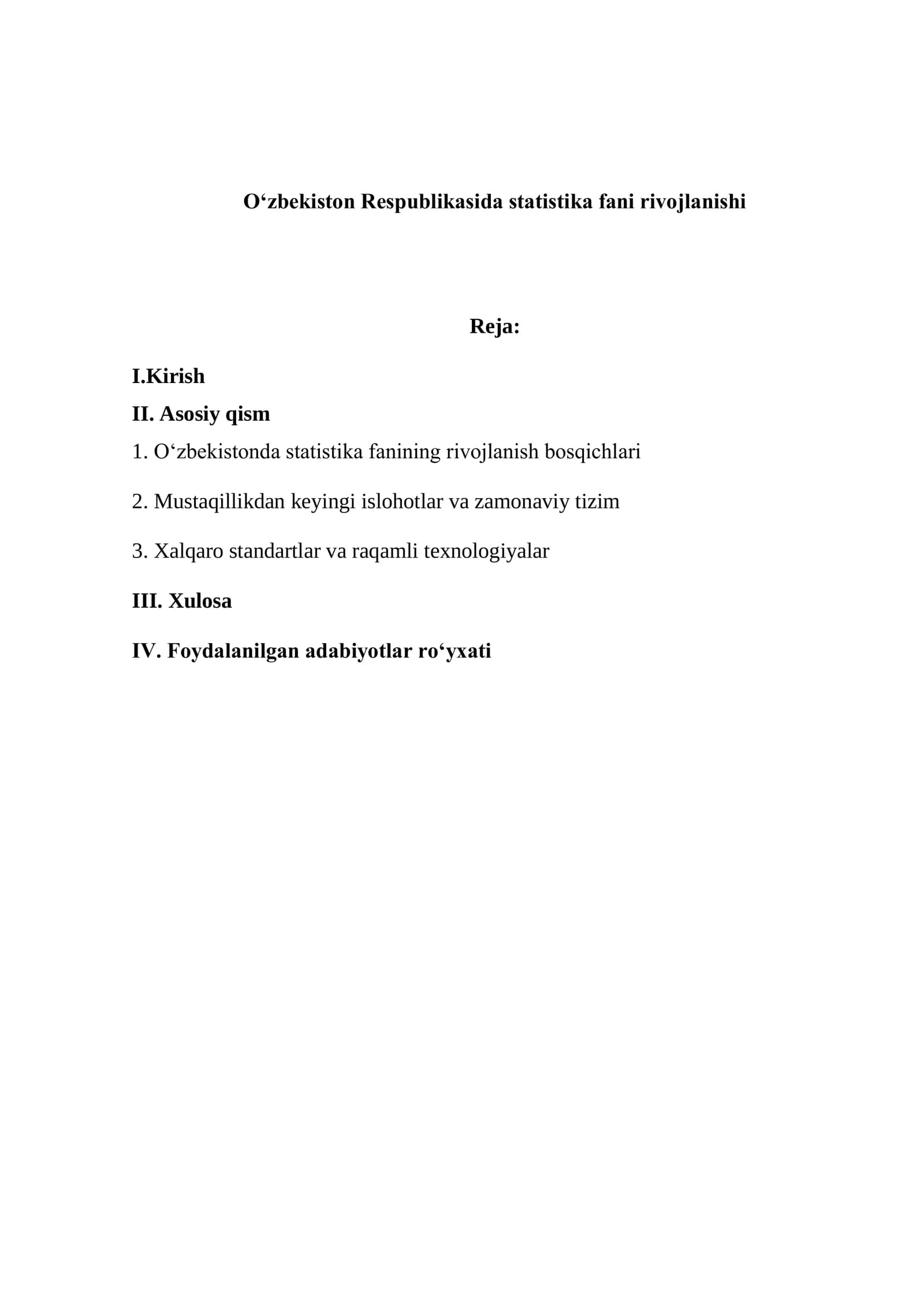 O‘zbekiston Respublikasida statistika fanining rivojlanishi