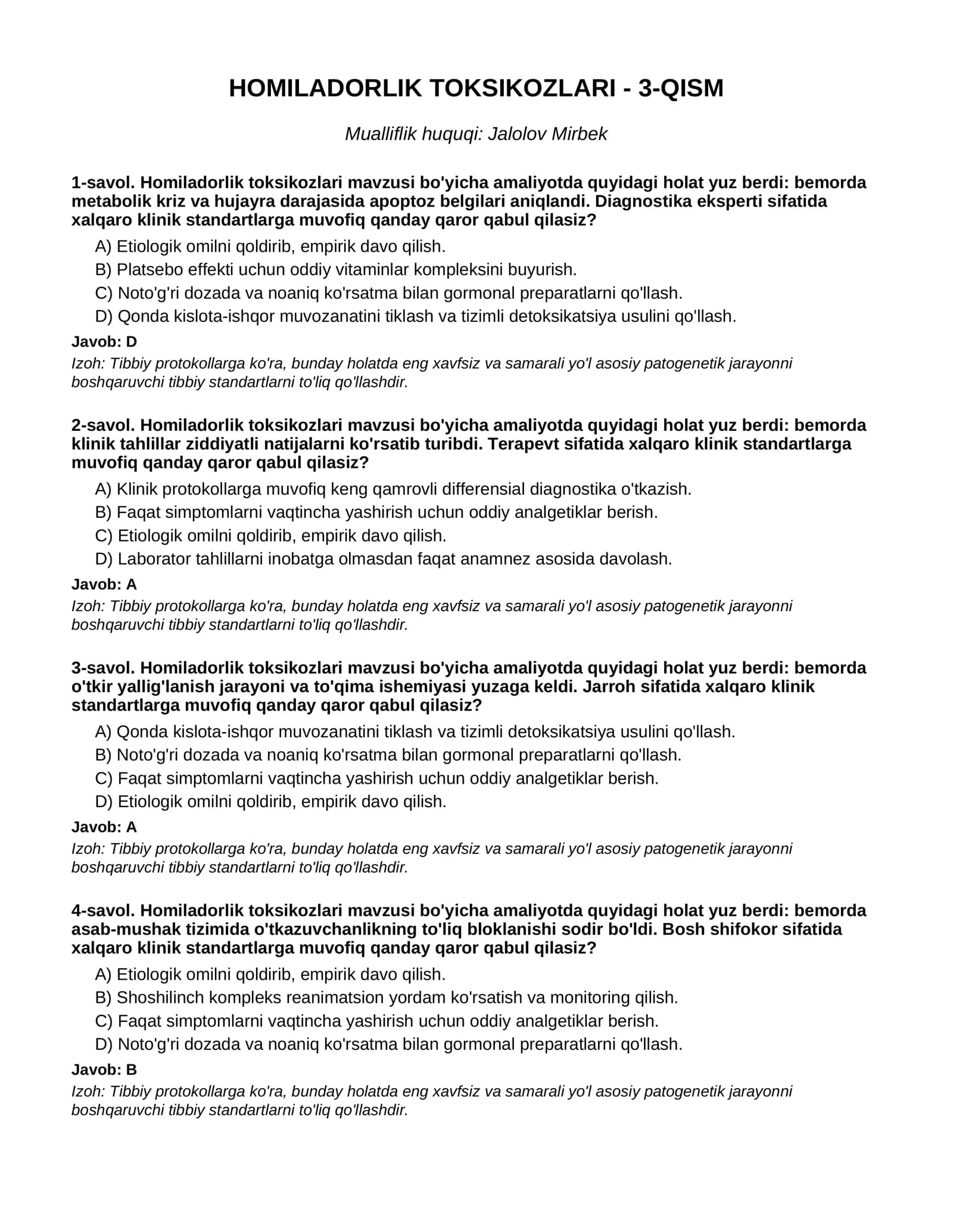 HOMILADORLIK TOKSIKOZLARI - 3-QISM