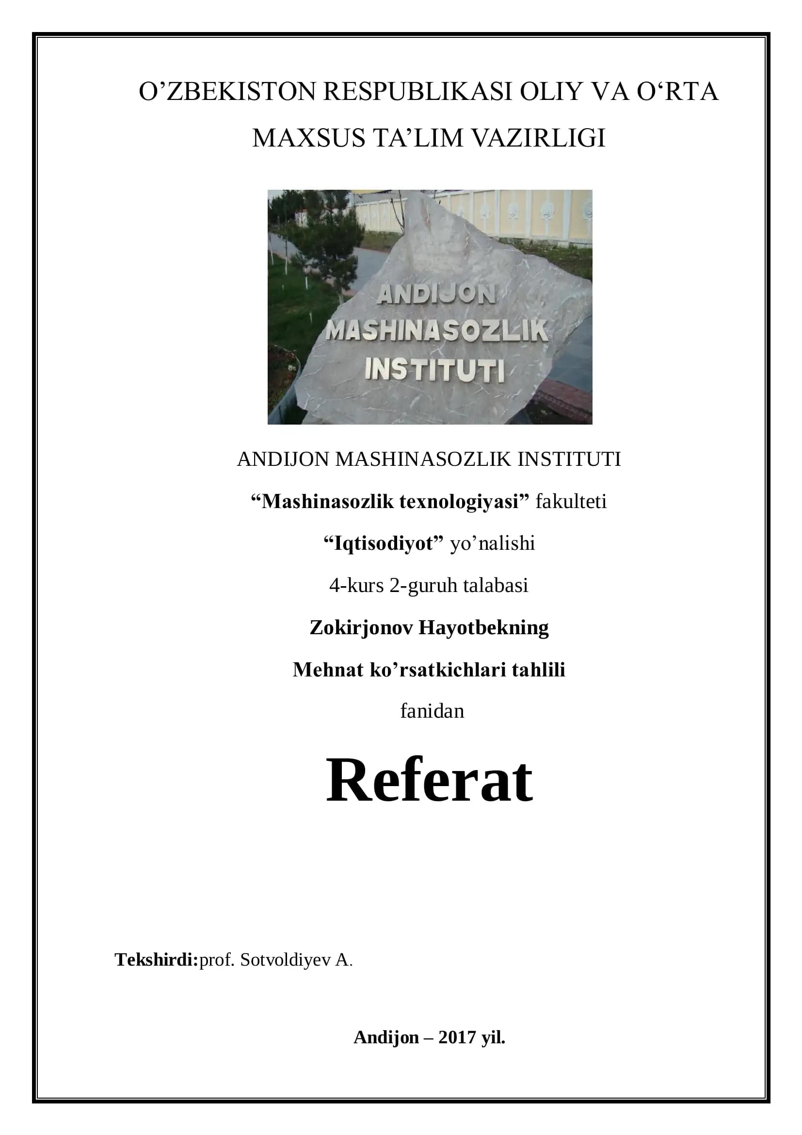 Mehnat ko’rsatkichlari tahlili Referat
