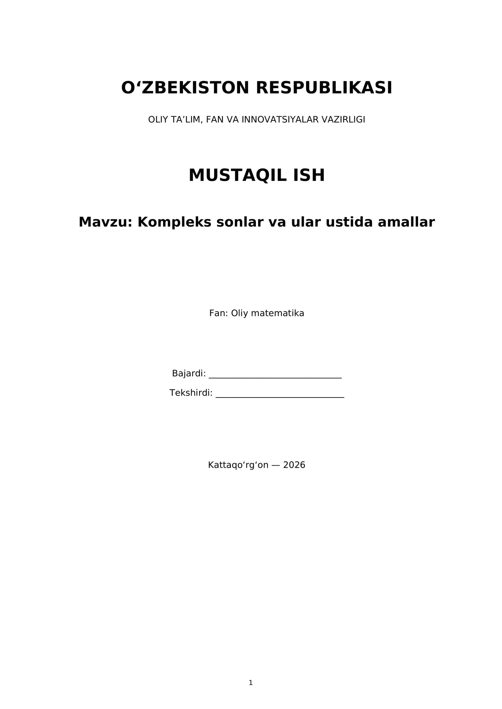 Kompleks sonlar va ular ustida amallar