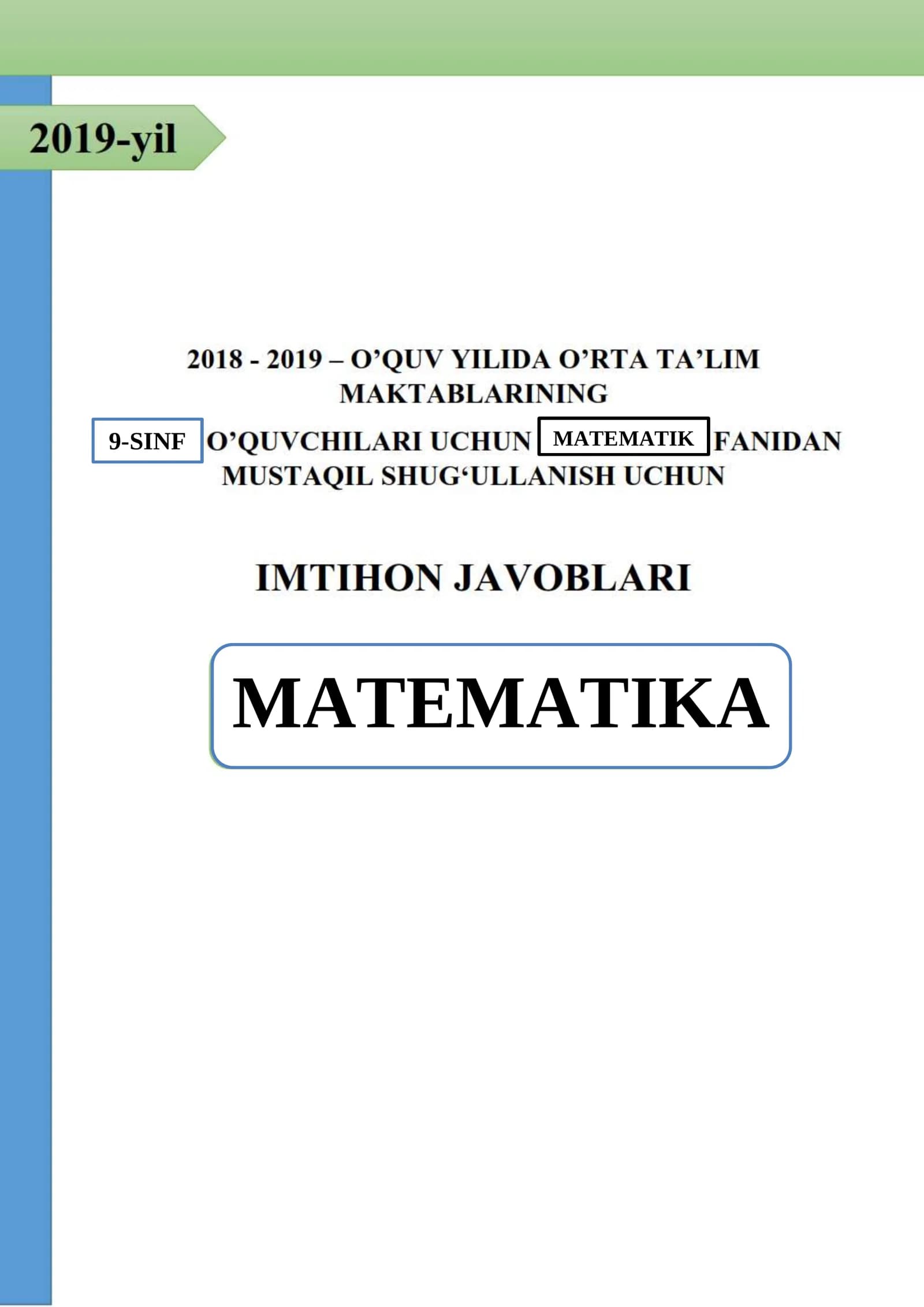 MATEMATIKA 9-SINF MATEMATIK 9- SINFLAR UCHUN IMTIHON JAVOBLARI