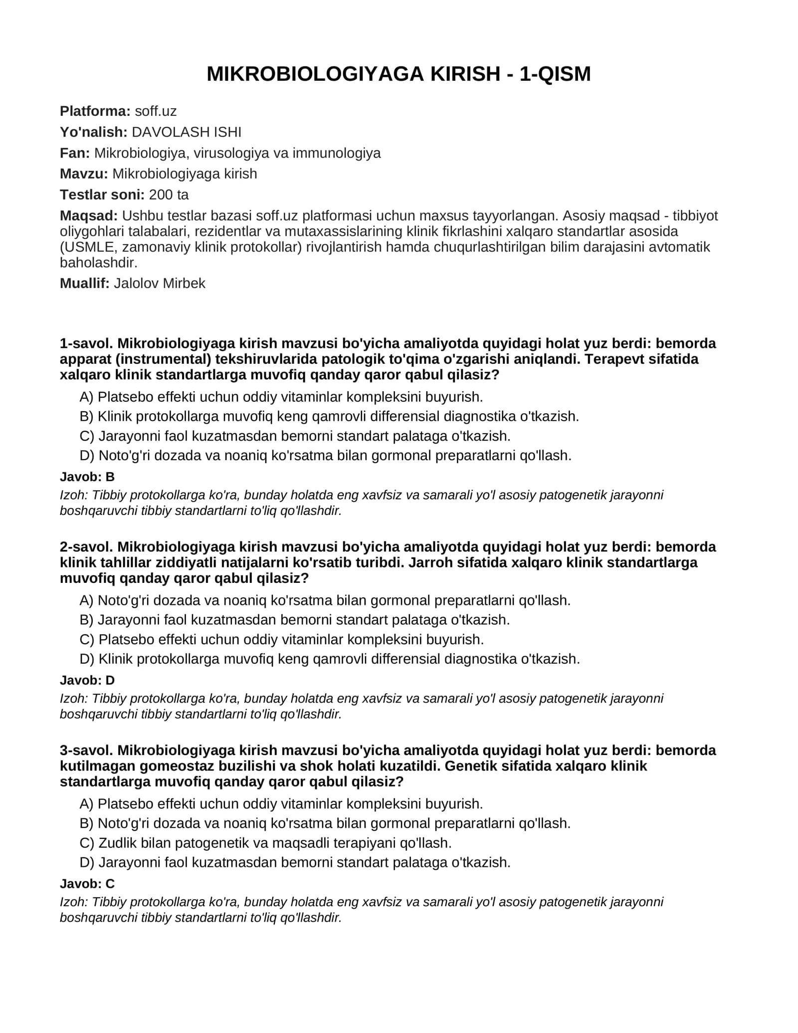 MIKROBIOLOGIYAGA KIRISH - 1-QISM