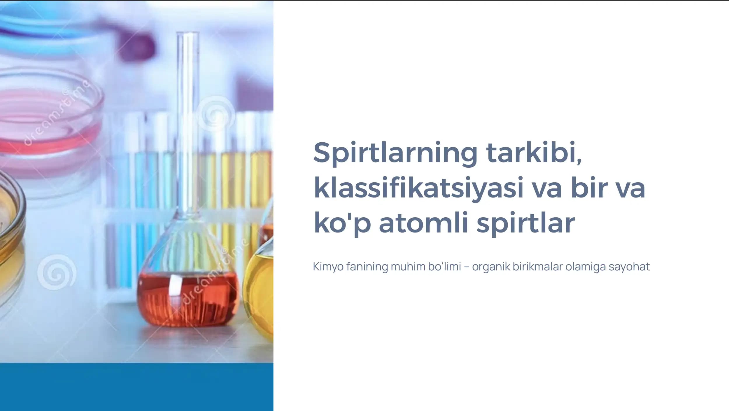 Spirtlarning tarkibi, 
klassifikatsiyasi va bir va 
ko'p atomli spirtlar