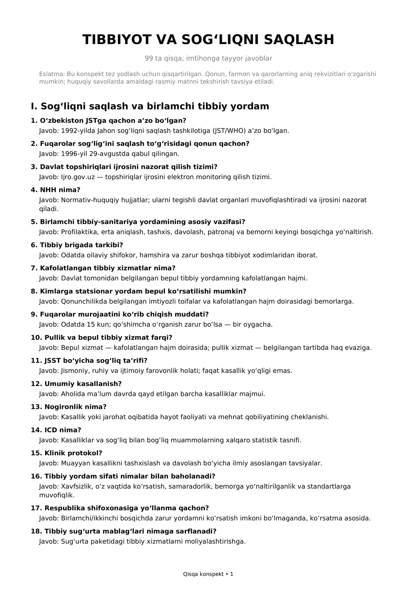 Tibbiyot va Sog'liqni Saqlash