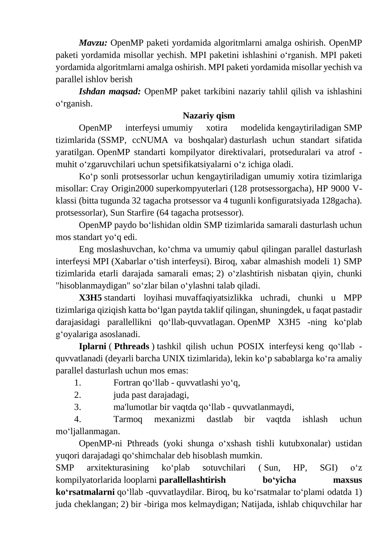 OpenMP va MPI pakeatlari