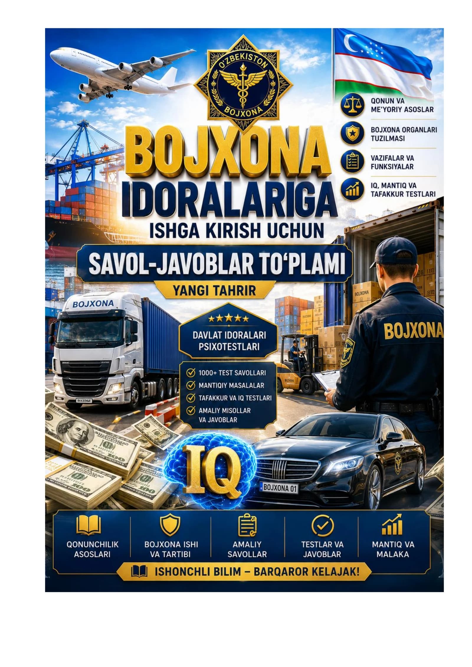 Bojxona qo'mitasiga ishga kirish uchun test savol javoblar toplami