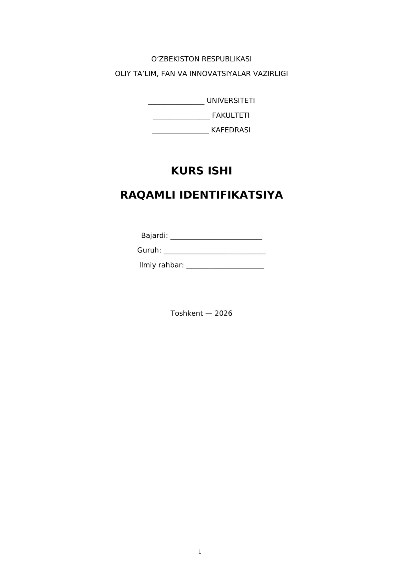 Kurs ishi: Raqamli Identifikatsiya
