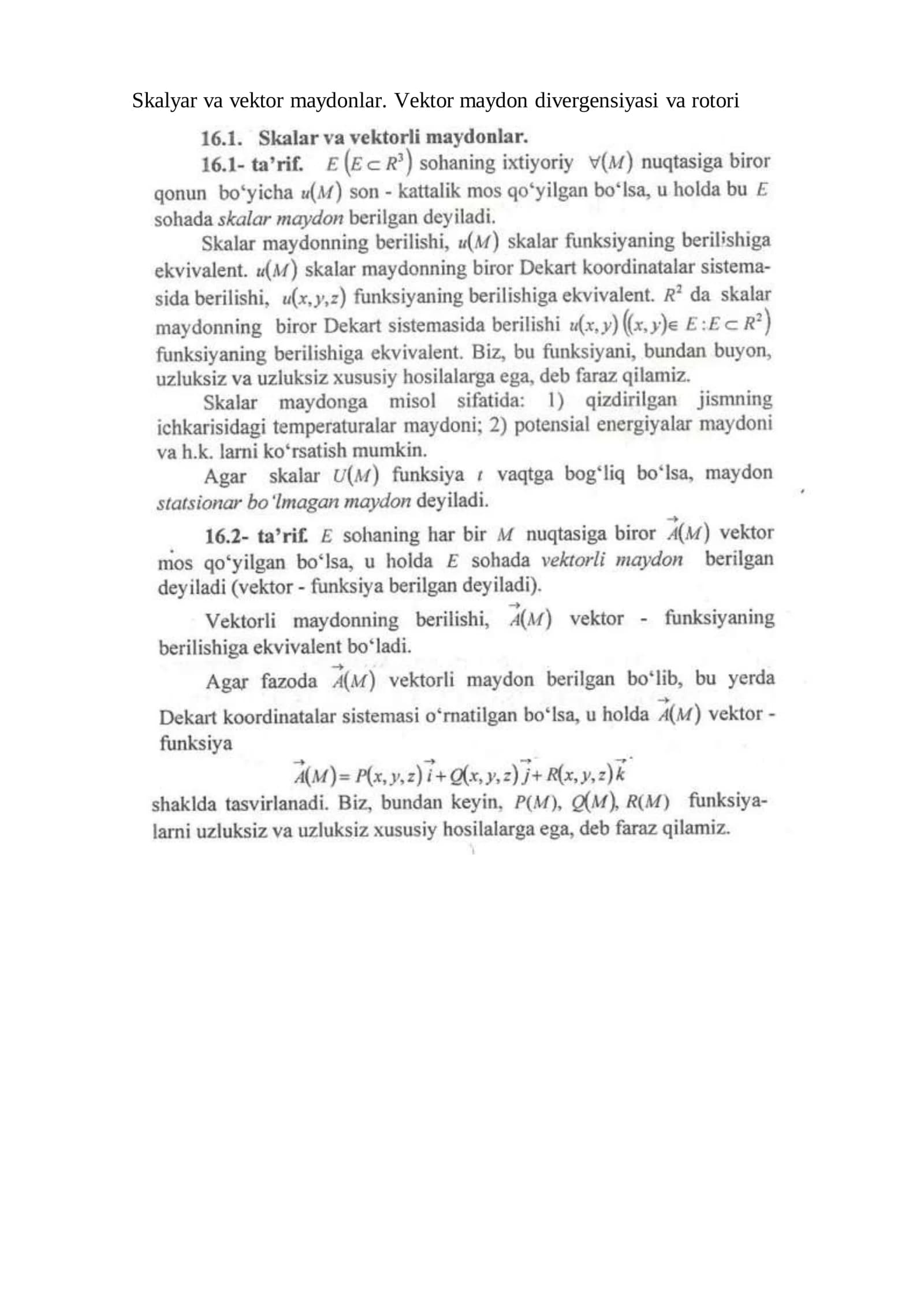 Vektor maydonlar