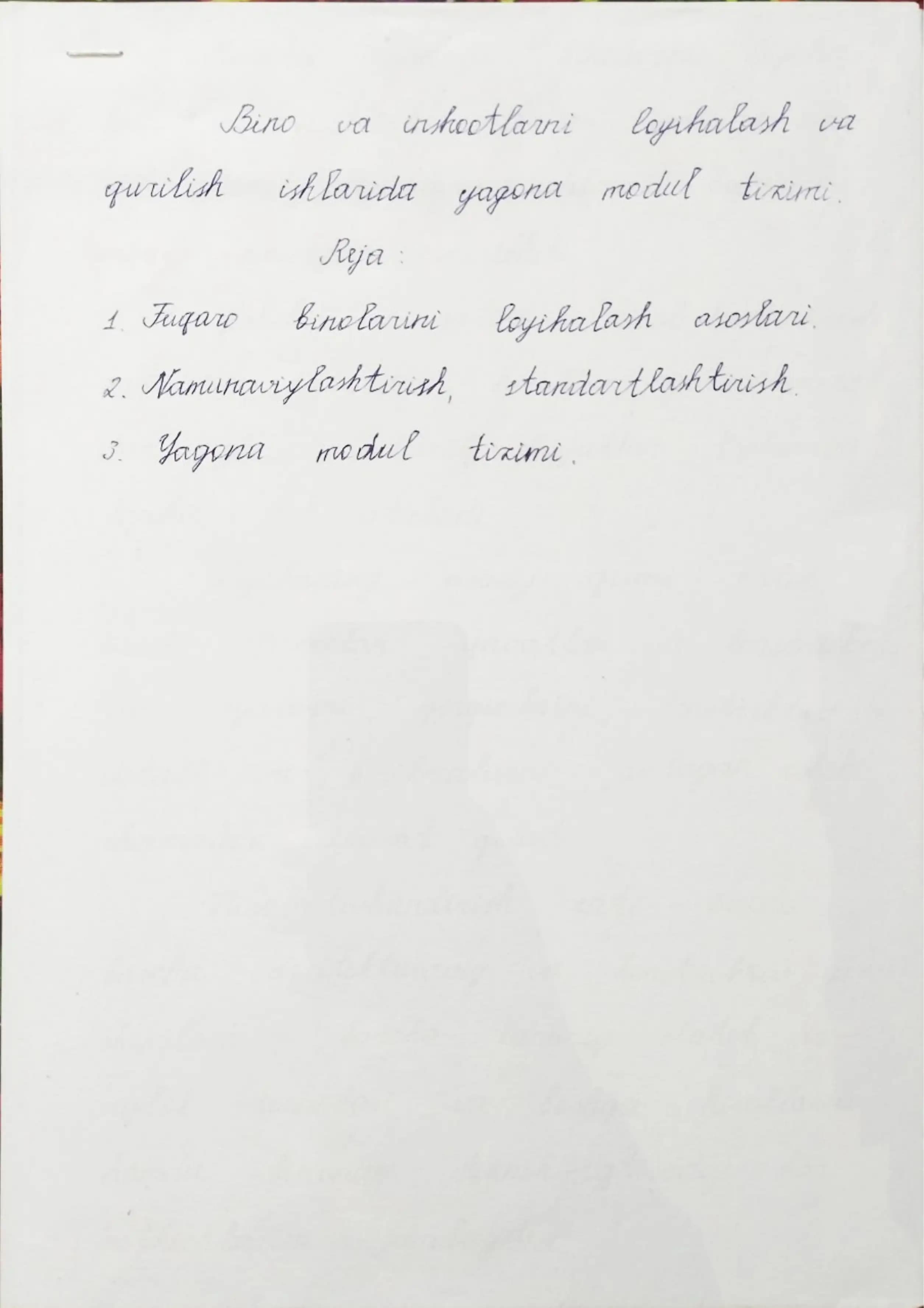 Bino va inshootlarni loyihalashda yagona modul tizimi