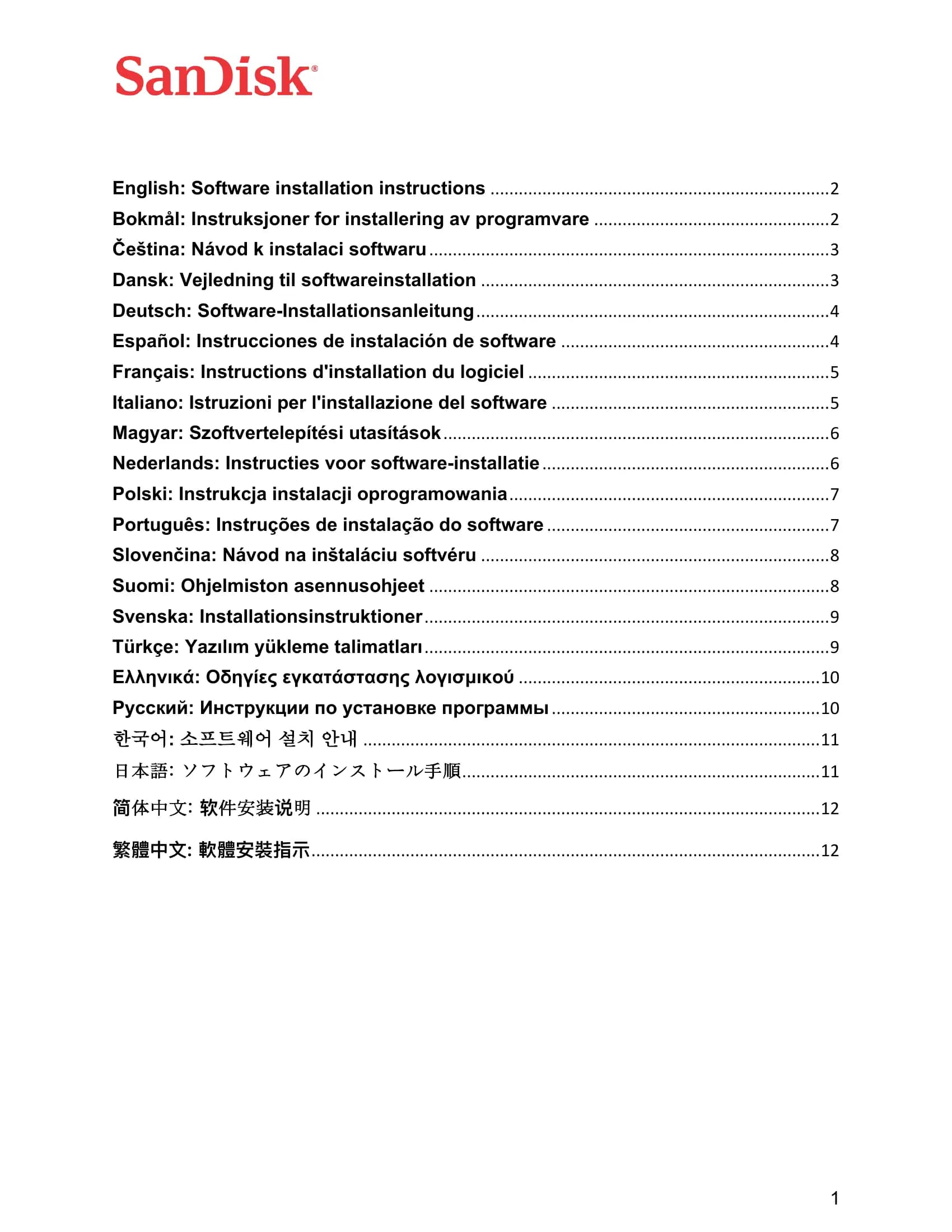 Software installation instructions