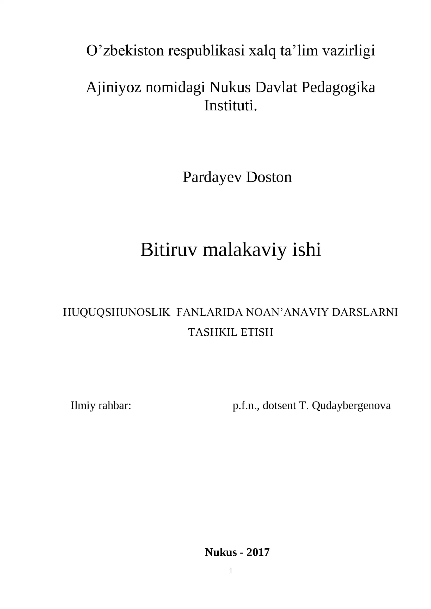 Ajiniyoz nomidagi Nukus Davlat Pedagogika Instituti Bitiruv Malakaviy Ishi