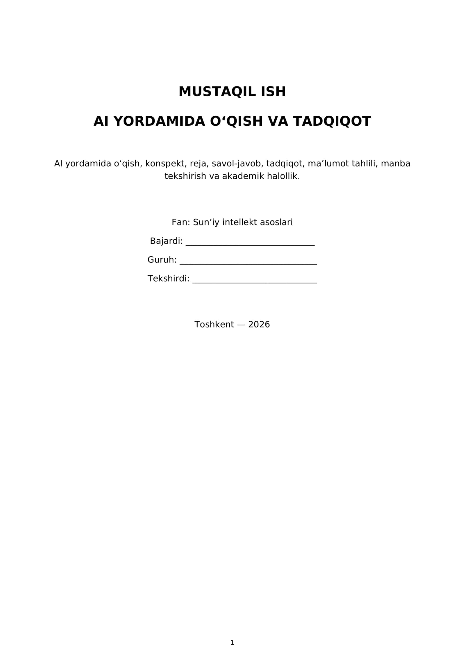 AI Yordamida O'qish va Tadqiqot