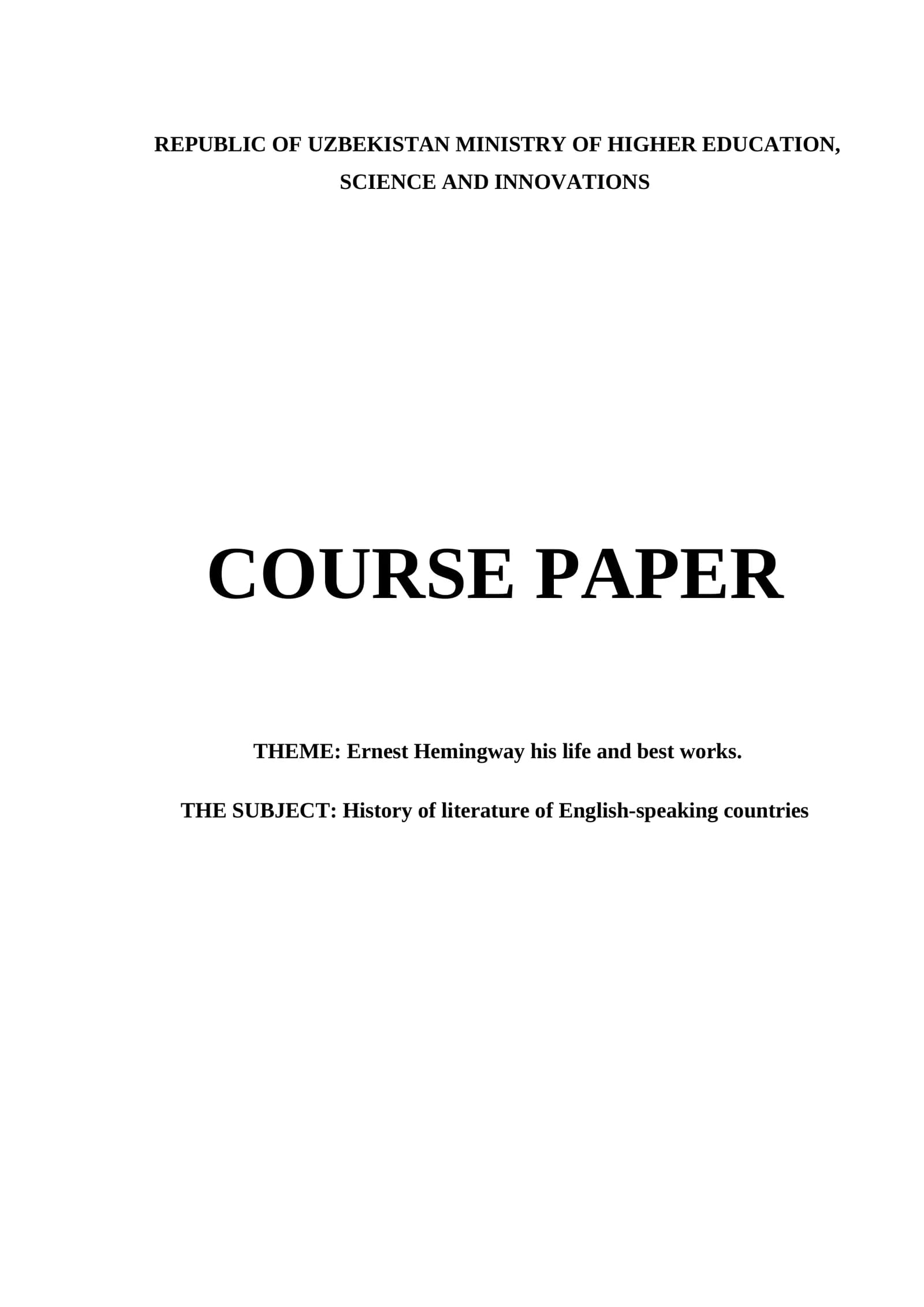 Course Paper on Ernest Hemingway