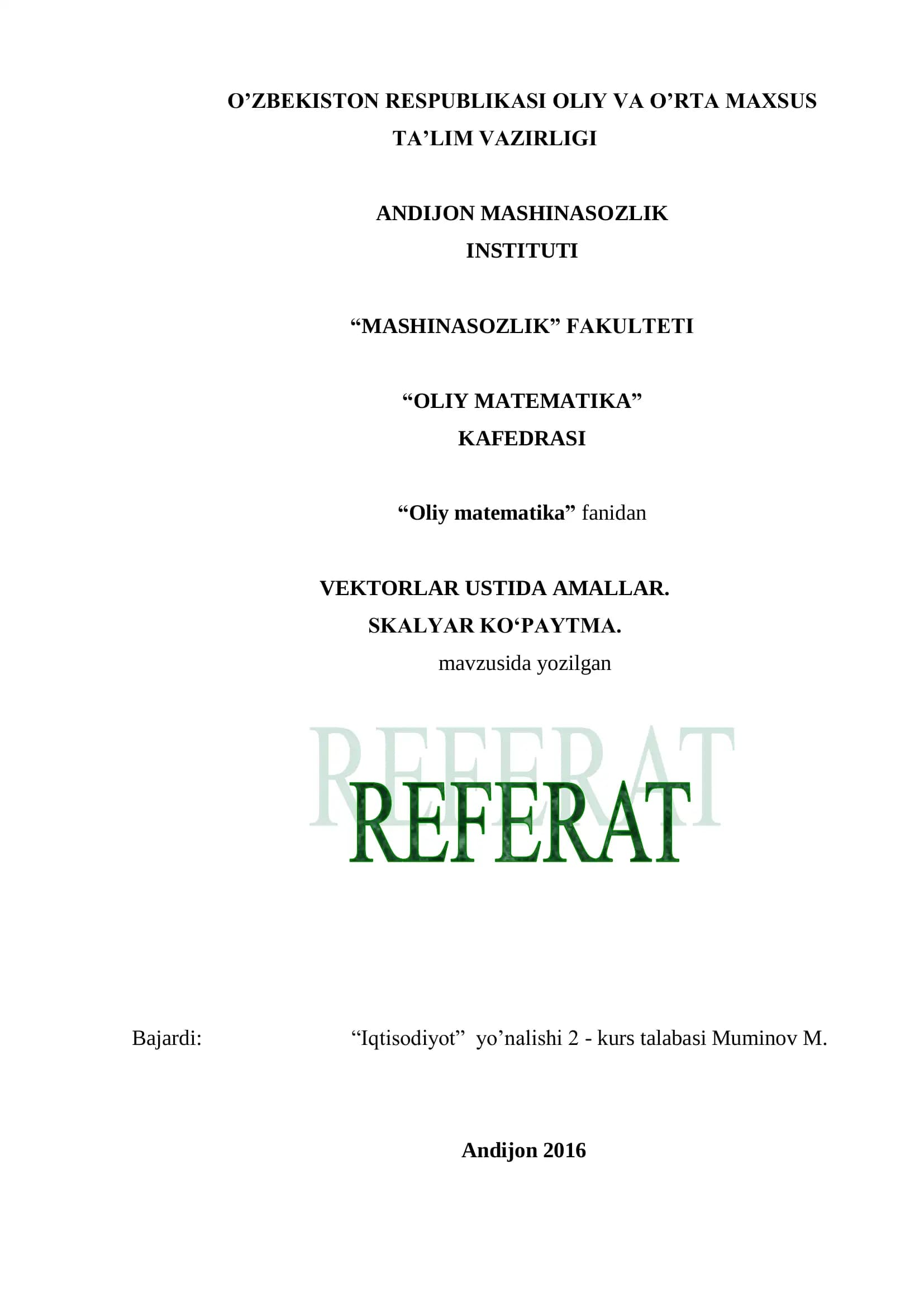 Vektorlar ustida amallar