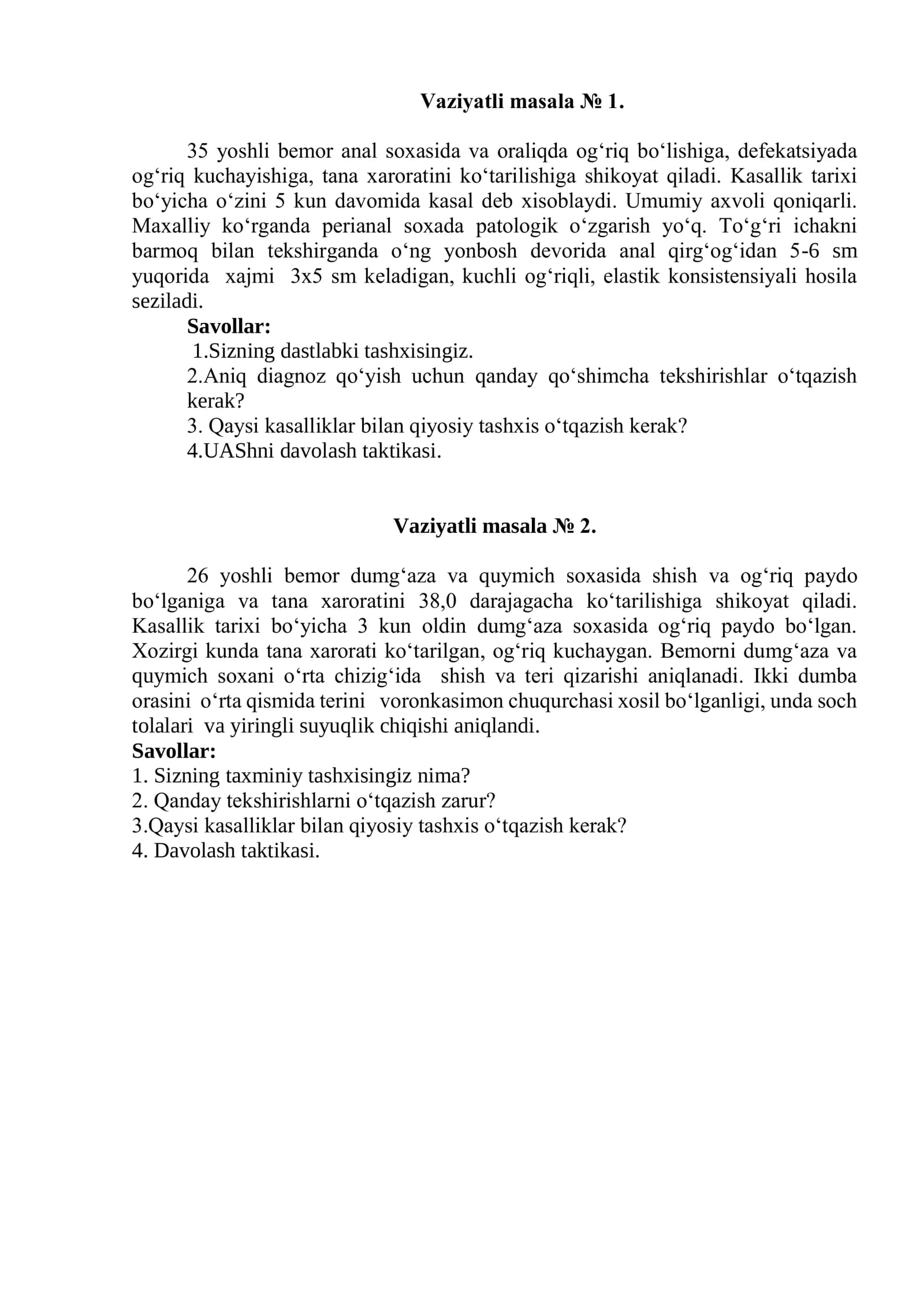 Vaziyatli masala № 1