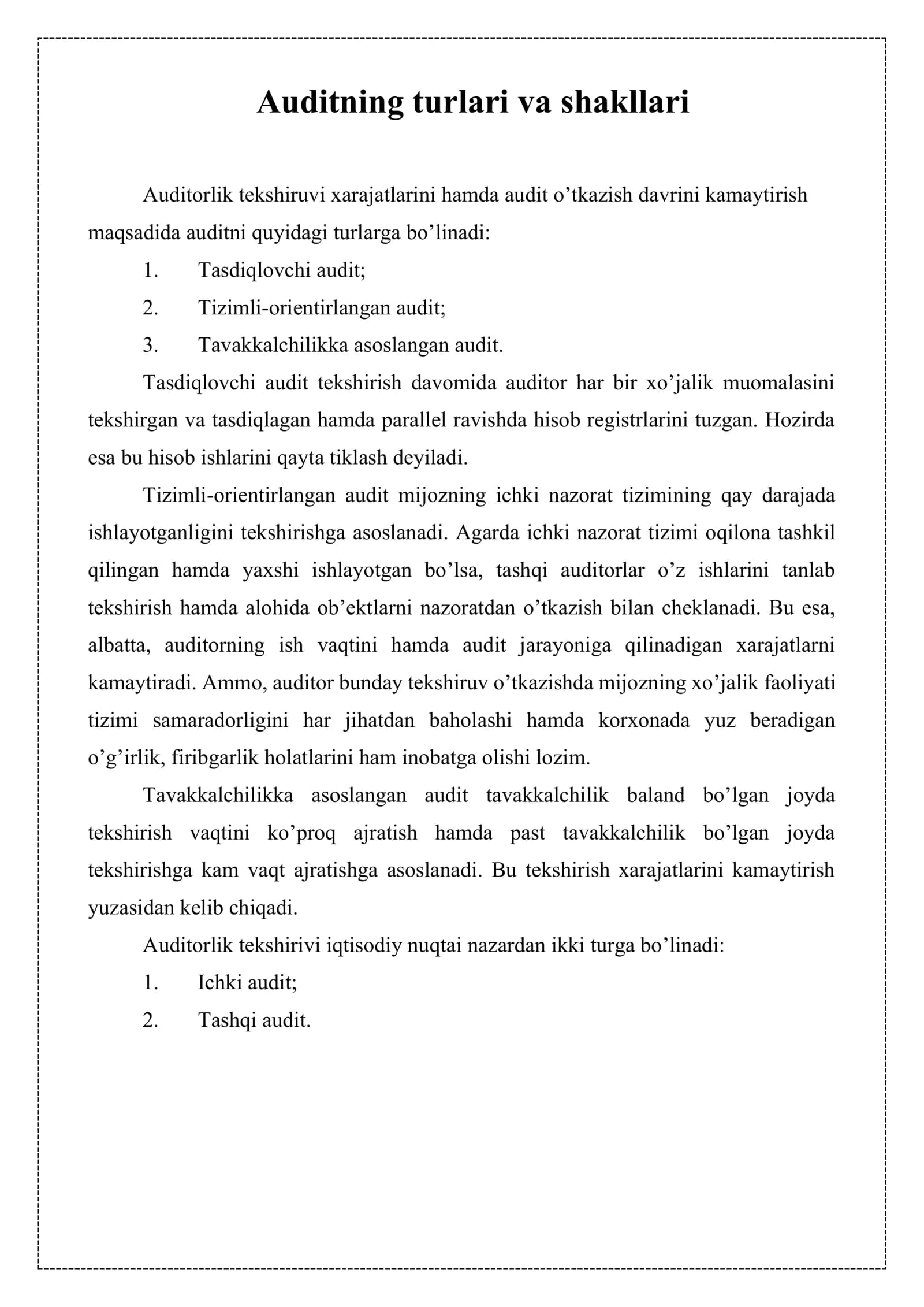 Auditning turlari va shakllari