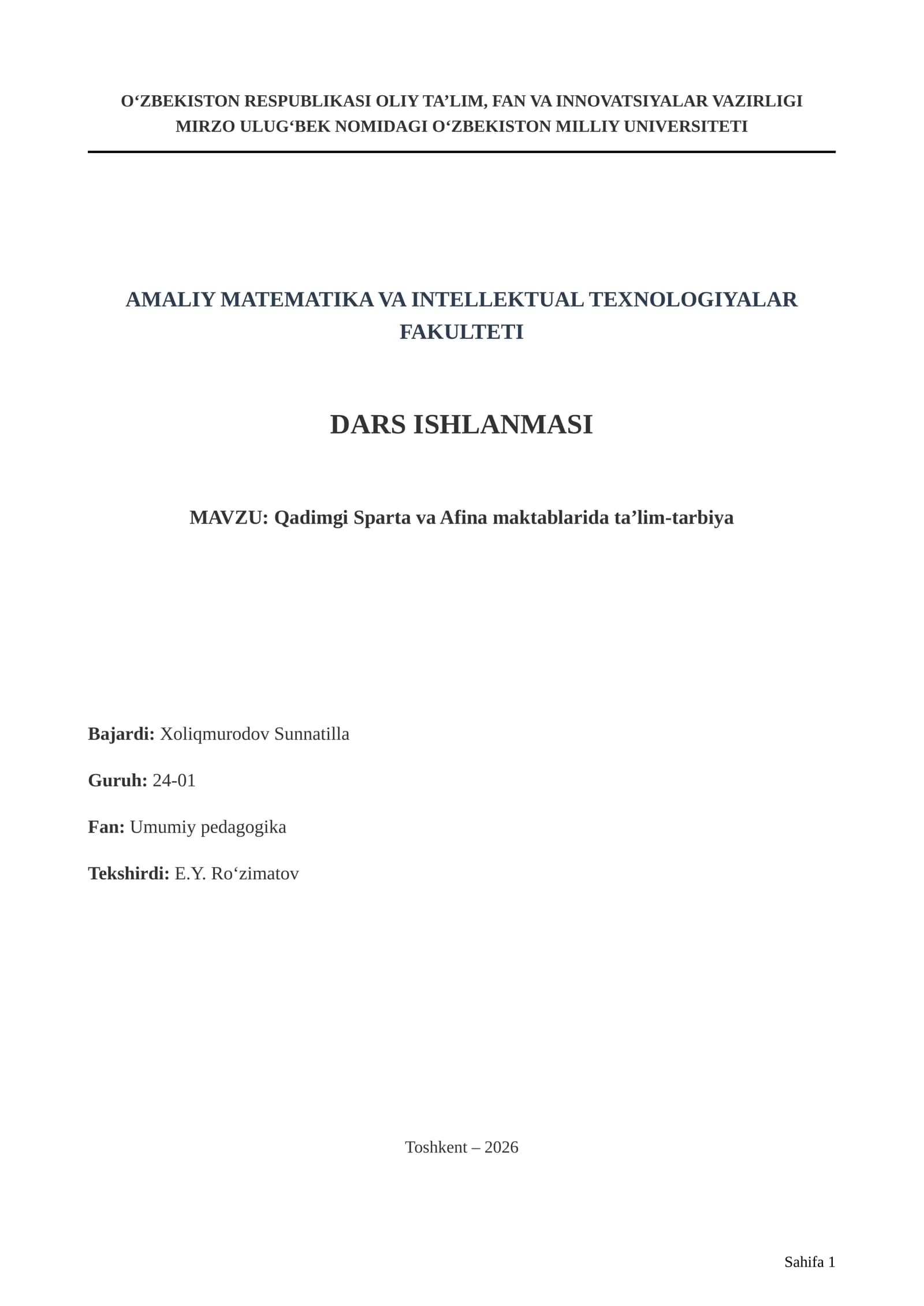 Dars Ishlanmasi