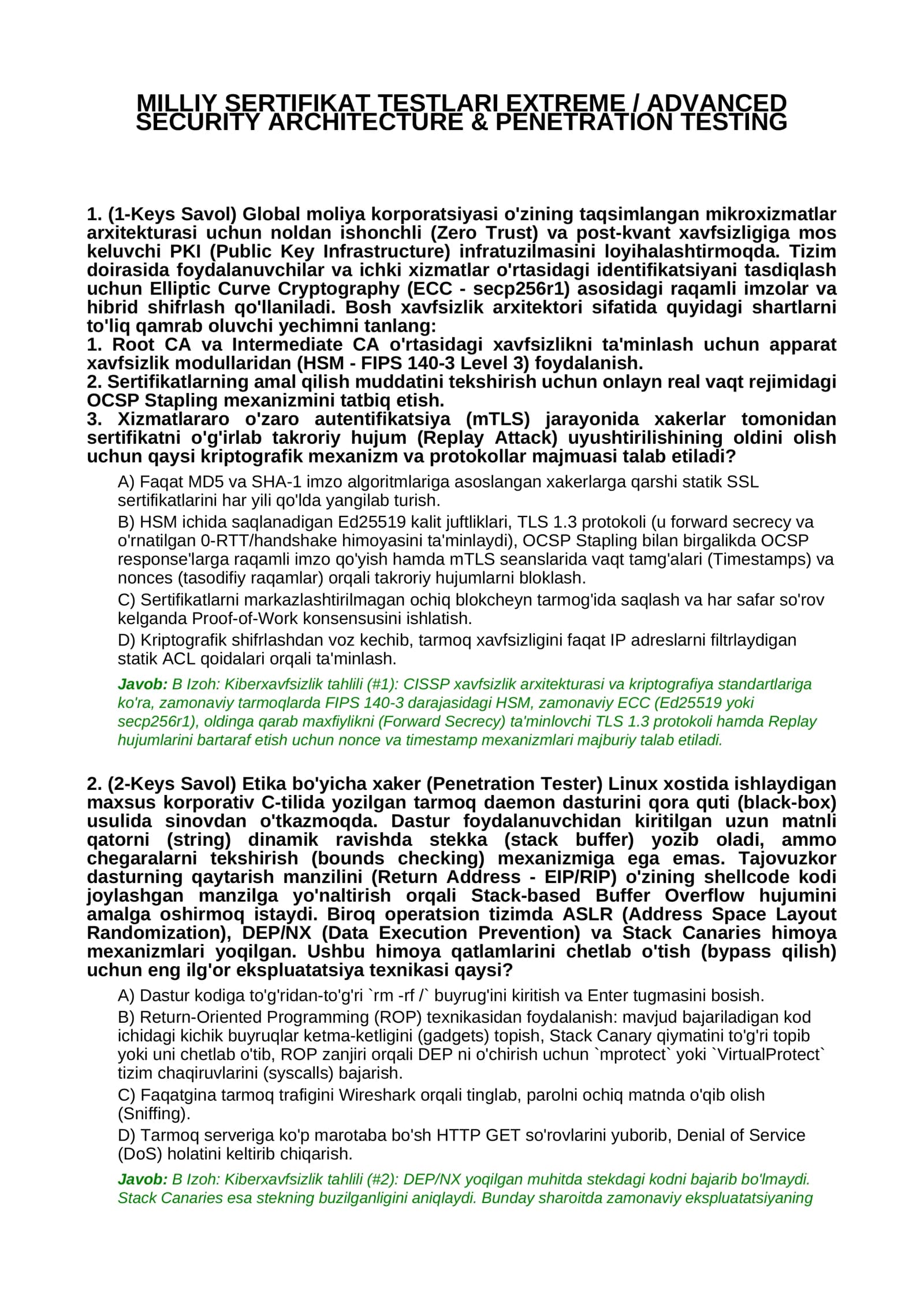 MILLIY SERTIFIKAT TESTLARI EXTREME / ADVANCED