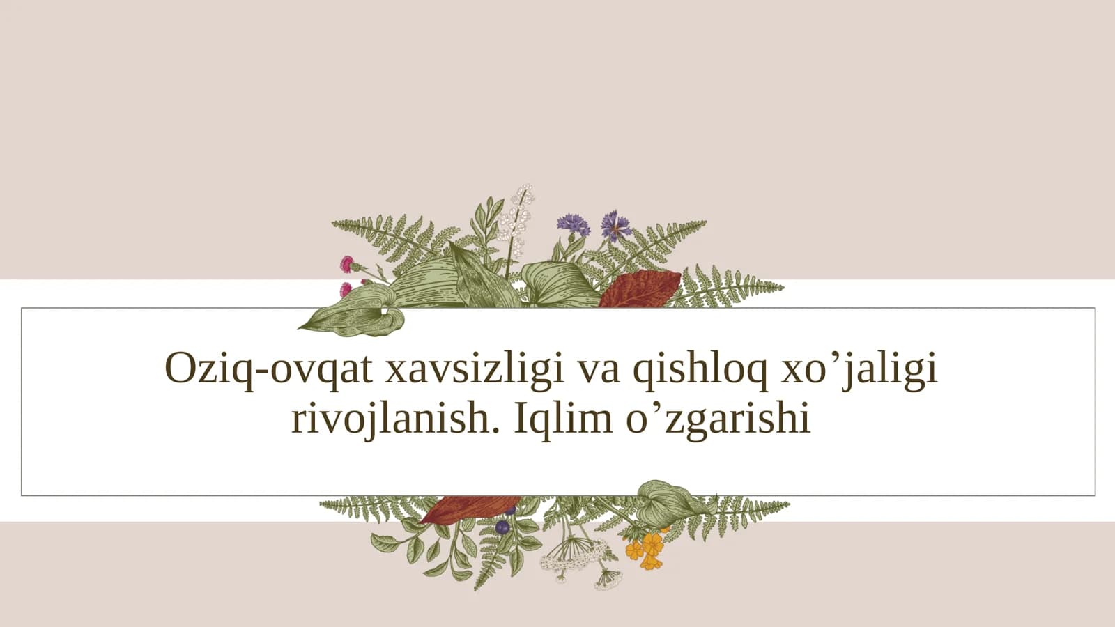 Oziq-ovqat xavsizligi va qishloq xo’jaligi rivojlanish. Iqlim o’zgarishi