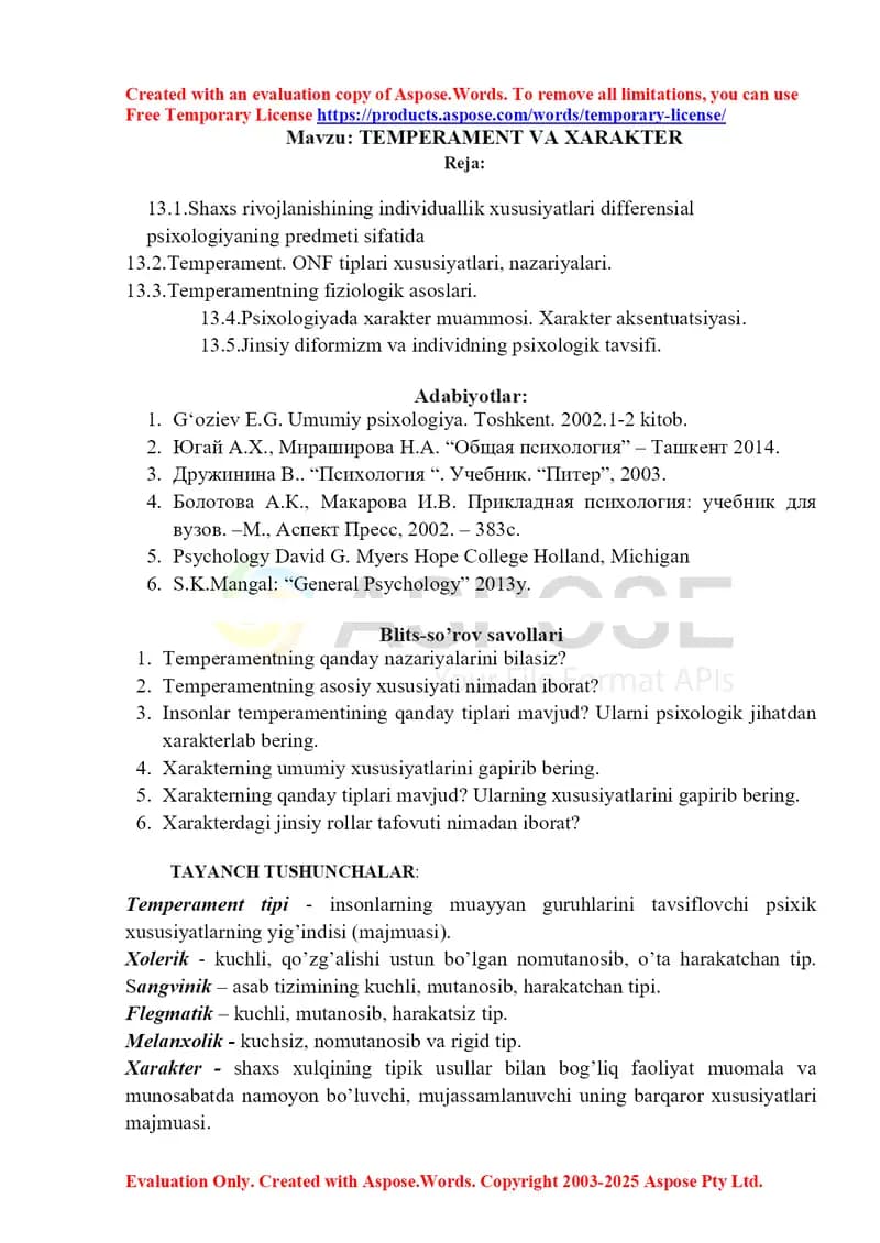 Temperament va xarakter