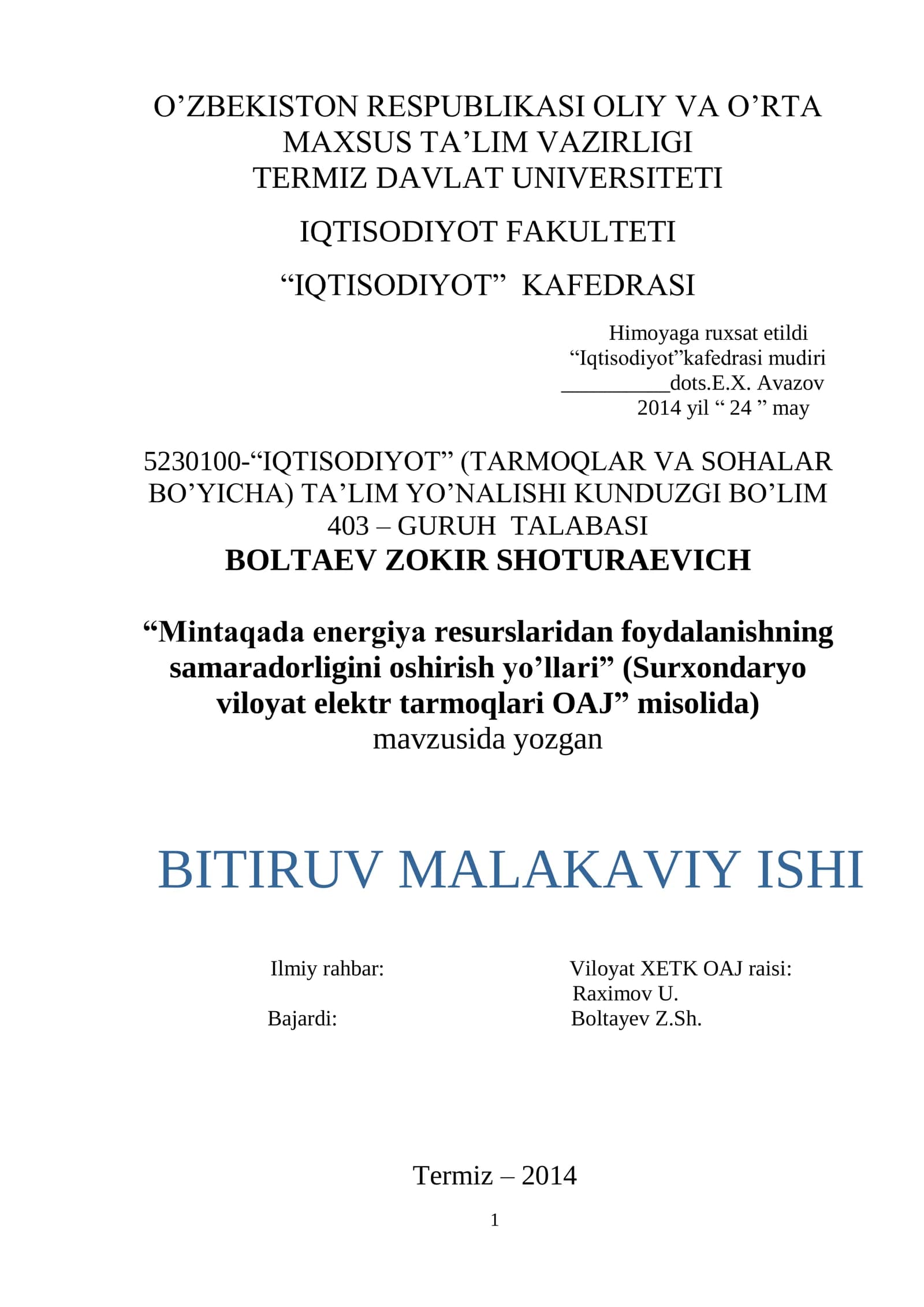 Mintaqada energiya resurslaridan foydalanishning samaradorligini oshirish yo’llari