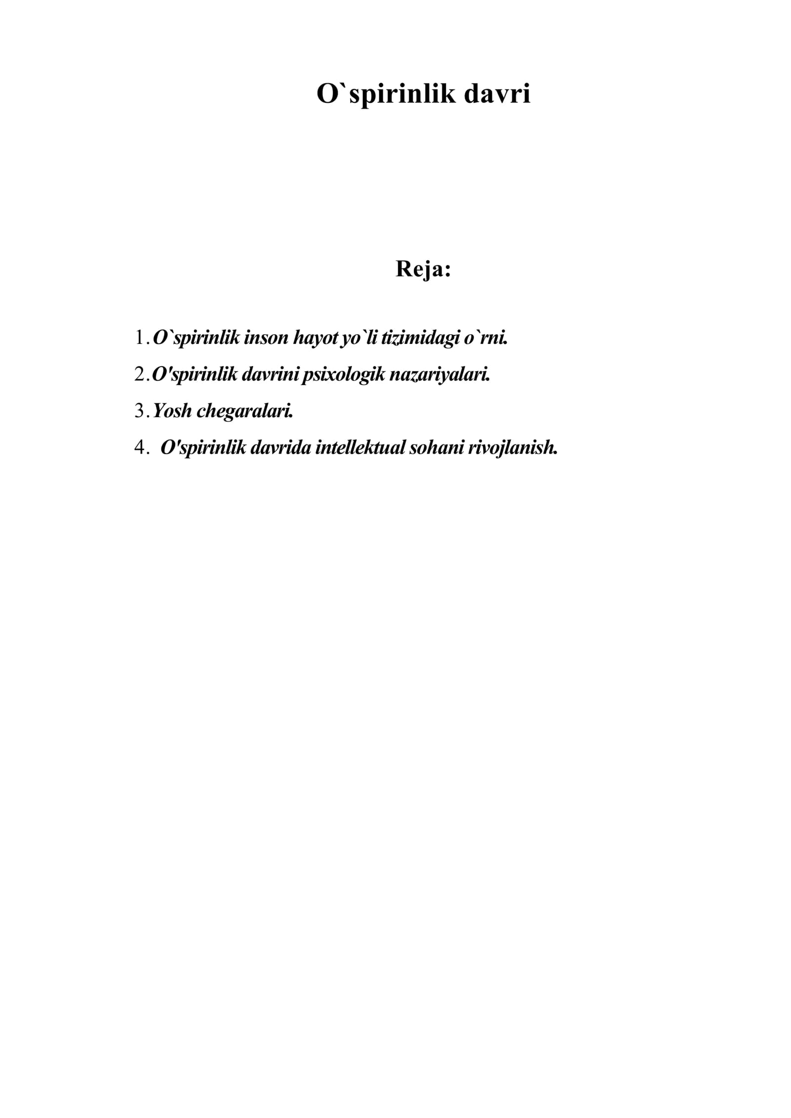 O`spirinlik davri