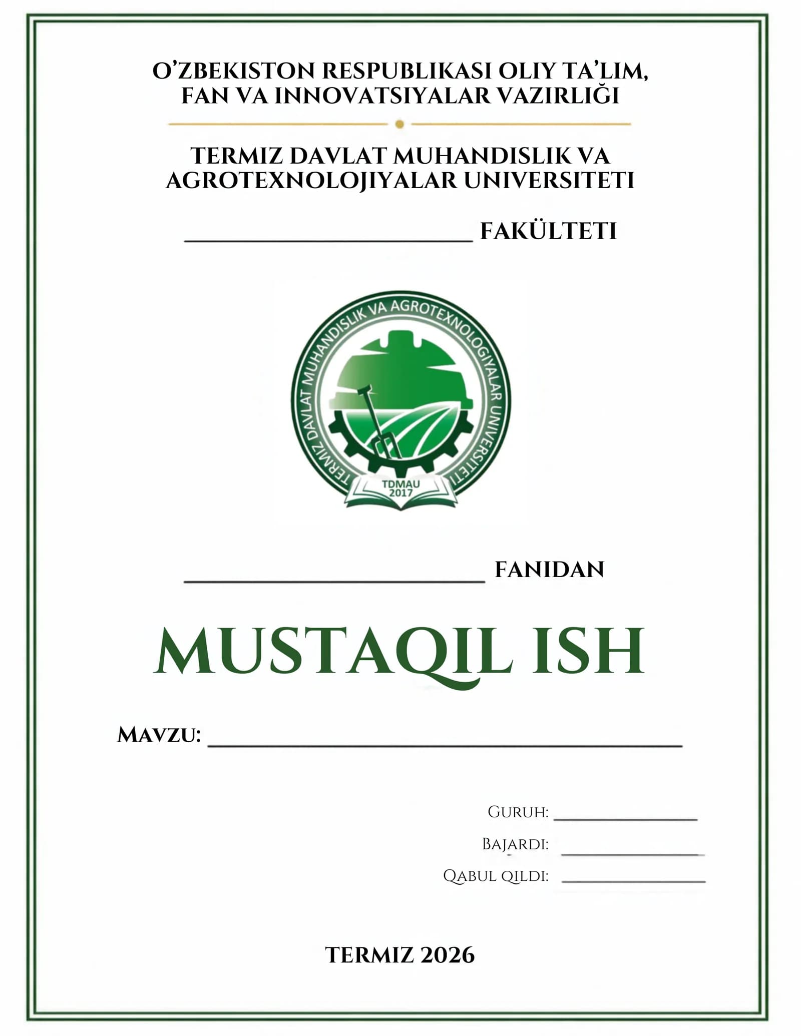 mustaqil ishi yuz