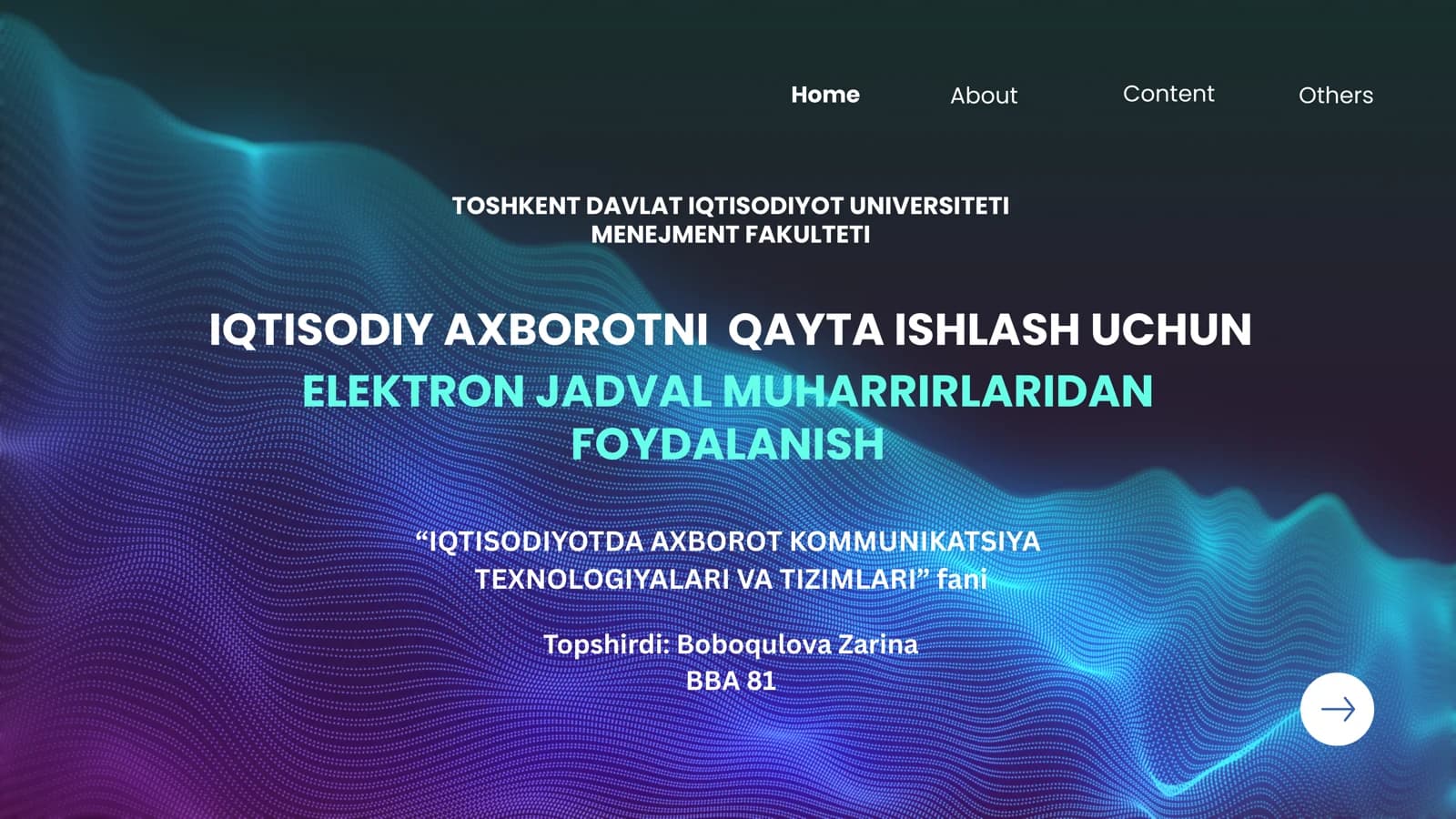 IQTISODIY AXBOROTNI QAYTA ISHLASH UCHUN
ELEKTRON JADVAL MUHARRIRLARIDAN
FOYDALANISH