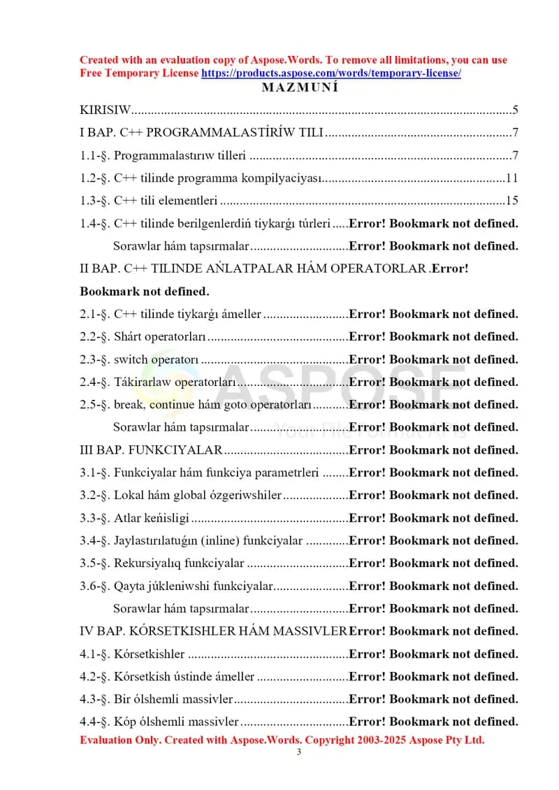 C++ programmalastırıw tili