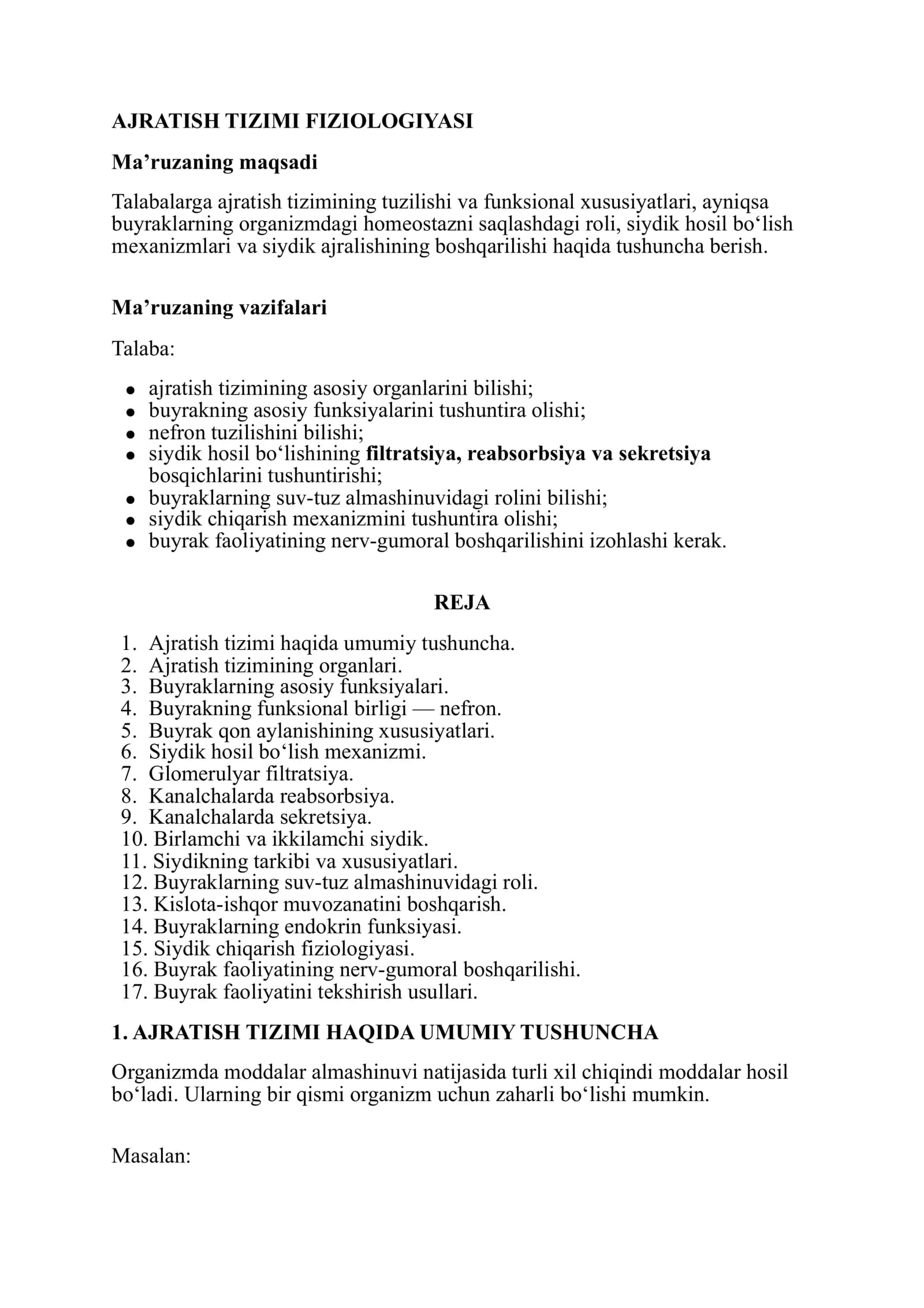 AJRATISH TIZIMI FIZIOLOGIYASI