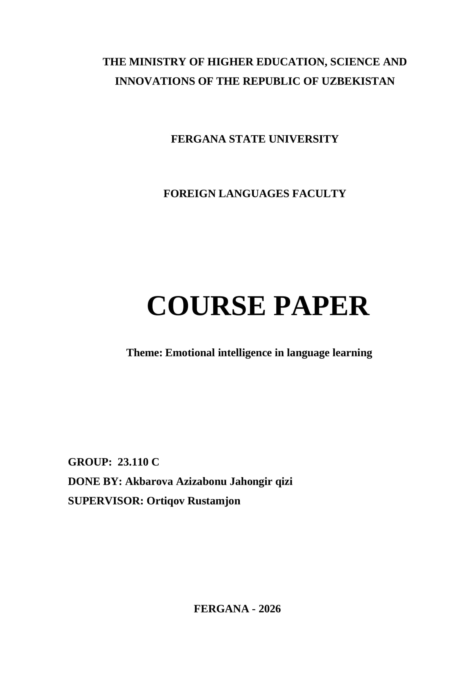 Course Paper on Emotional Intelligence in Language Learning