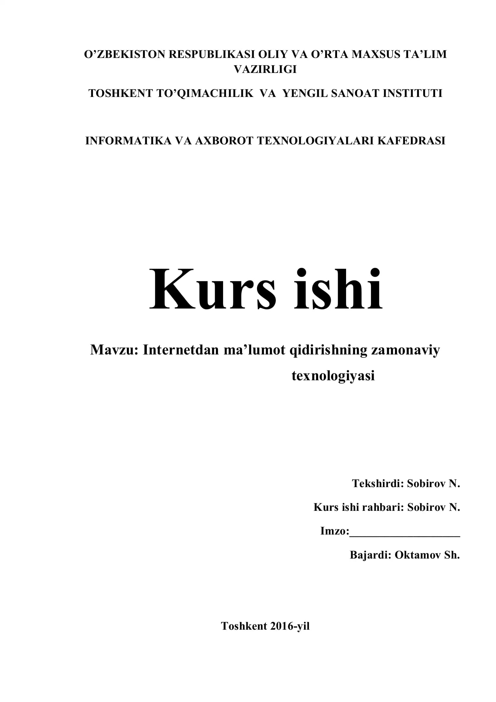 Internetdan ma’lumot qidirishning zamonaviy texnologiyasi