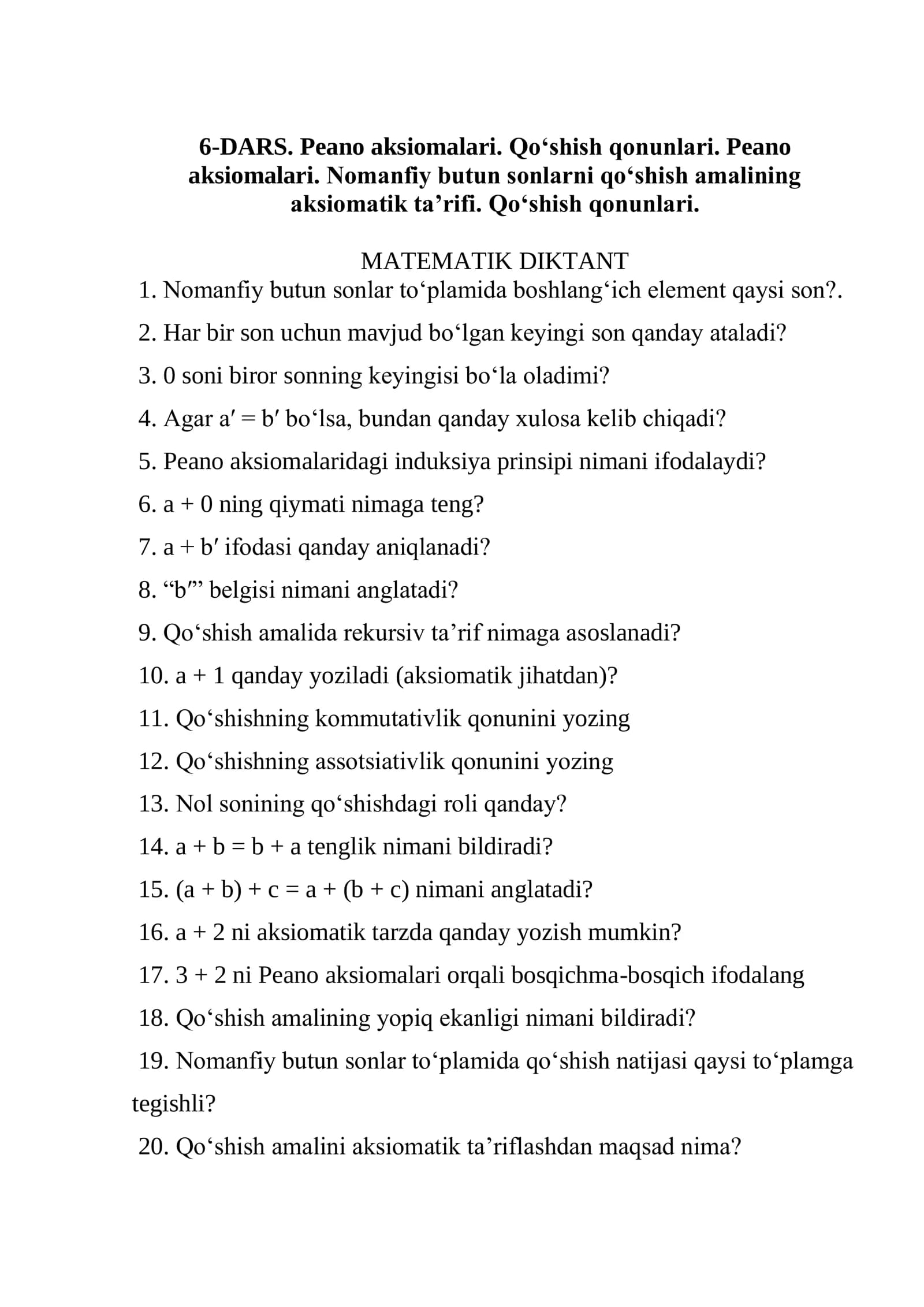 MATEMATIK DIKTANT