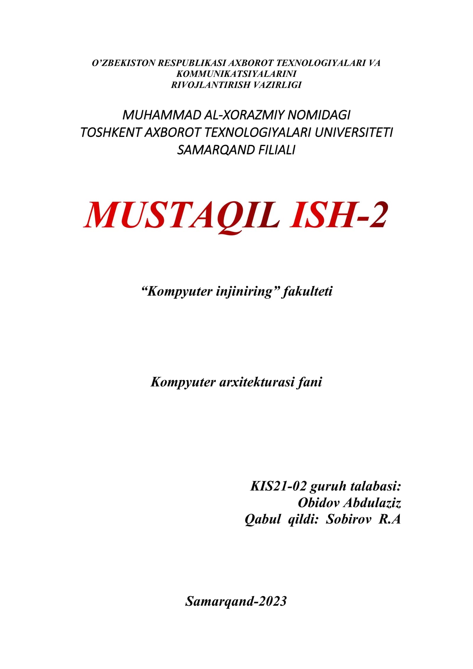 Parallel kompyuterlarning arxitekturasi