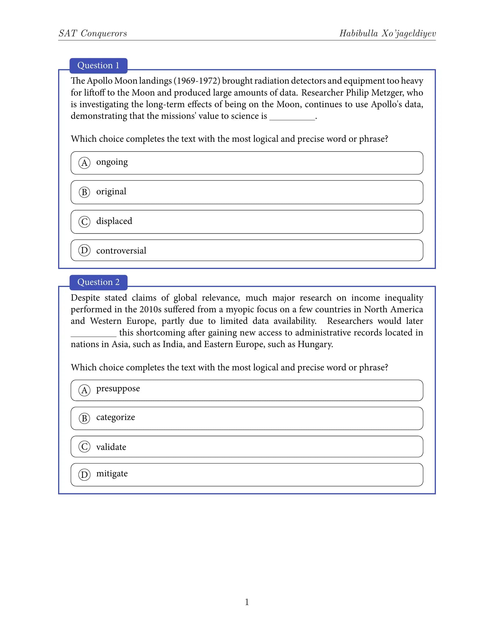 SAT Questions