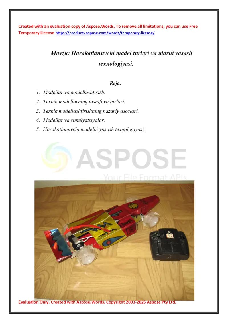 Harakatlanuvchi madel turlari va ularni yasash texnologiyasi.