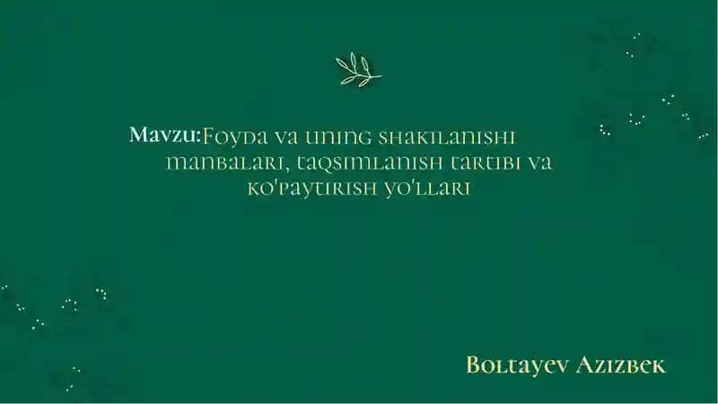 Mavzu: Foyda va uning shakilanishi