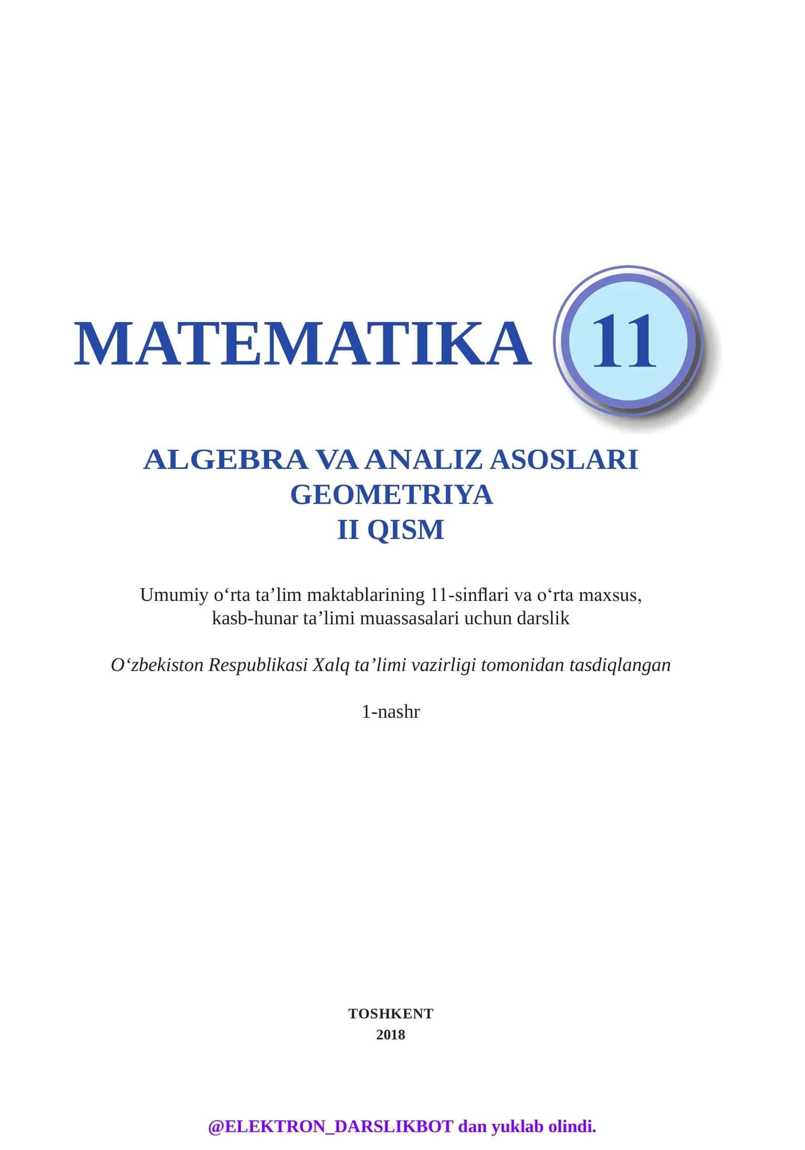 ALGEBRA VA ANALIZ ASOSLARI GEOMETRIYA II QISM