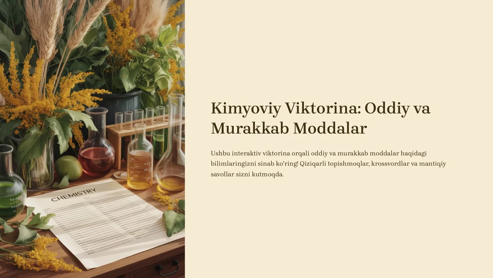 Kimyoviy Viktorina: Oddiy va Murakkab Moddalar