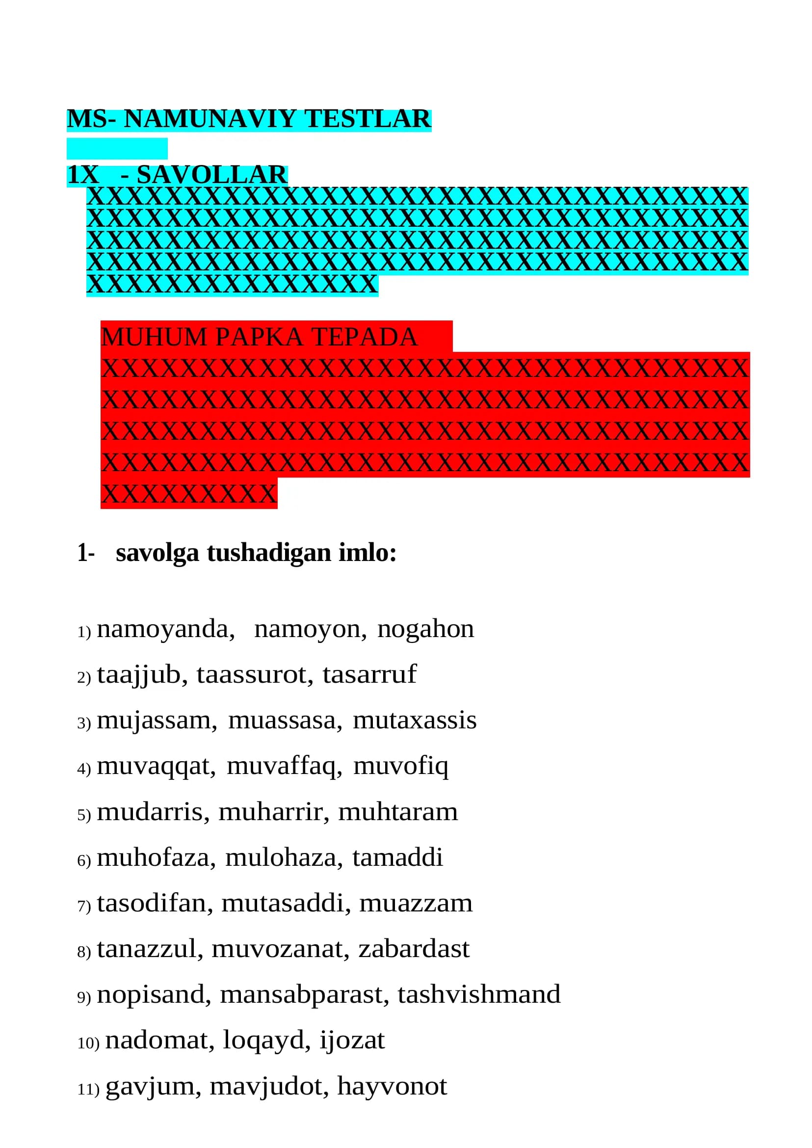 MS- NAMUNAVIY TESTLAR