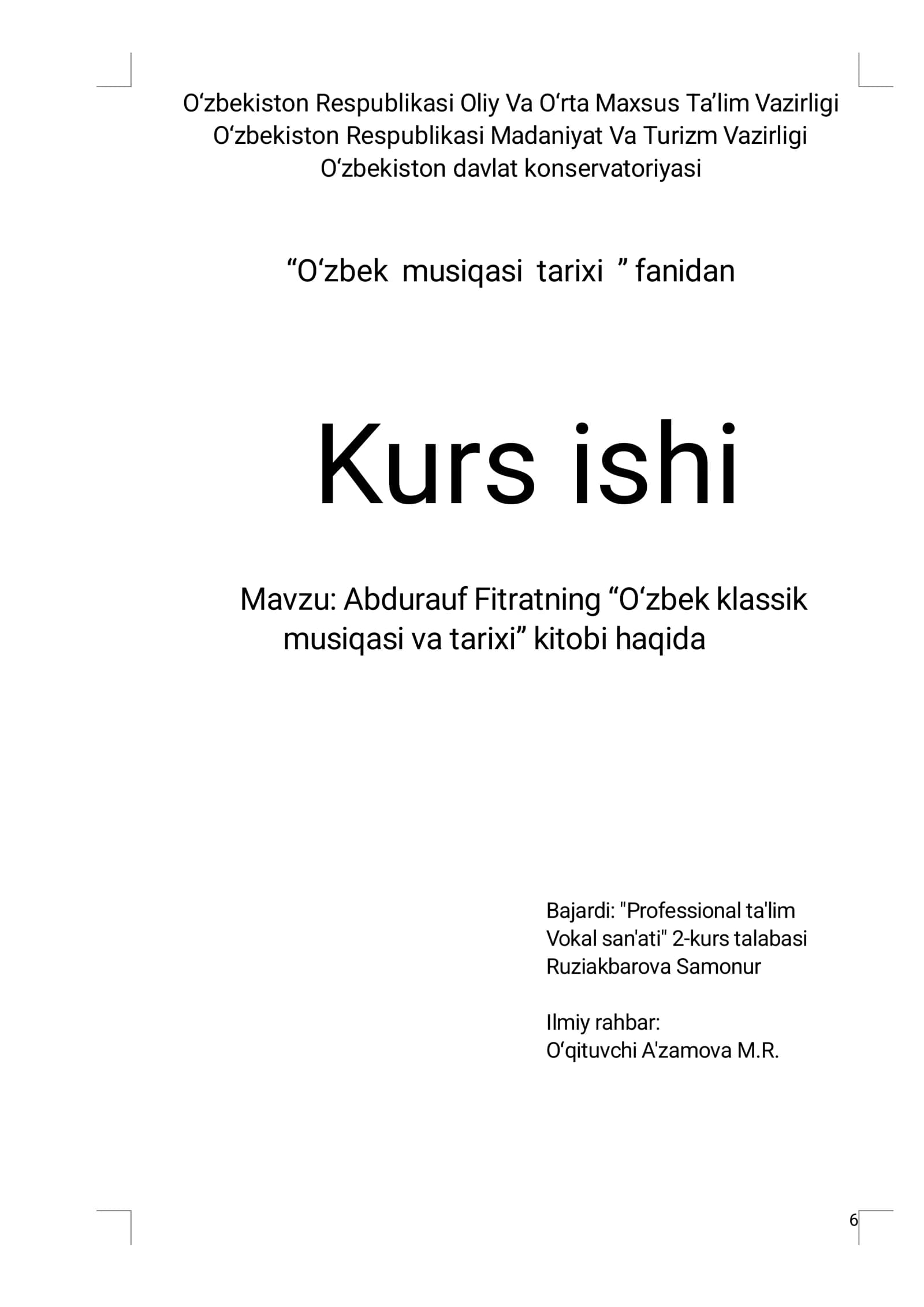 Abdurauf Fitratning “O‘zbek klassik musiqasi va tarixi” kitobi haqida