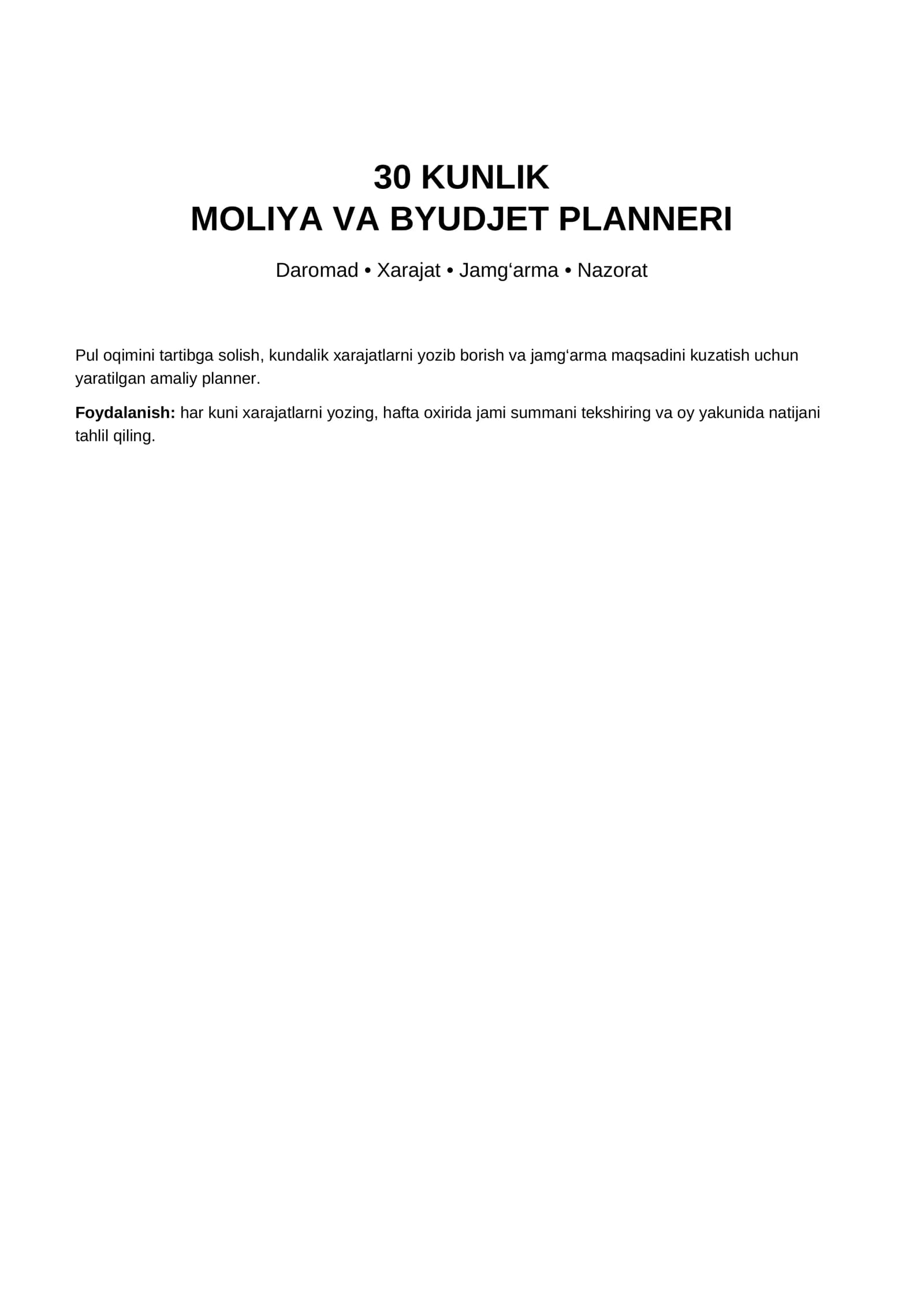MOLIYA VA BYUDJET PLANNERI