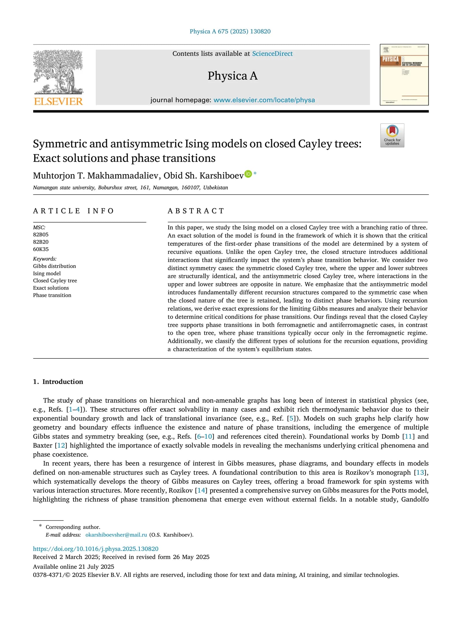 Symmetric and antisymmetric Ising models on closed Cayley trees: Exact solutions and phase transitions